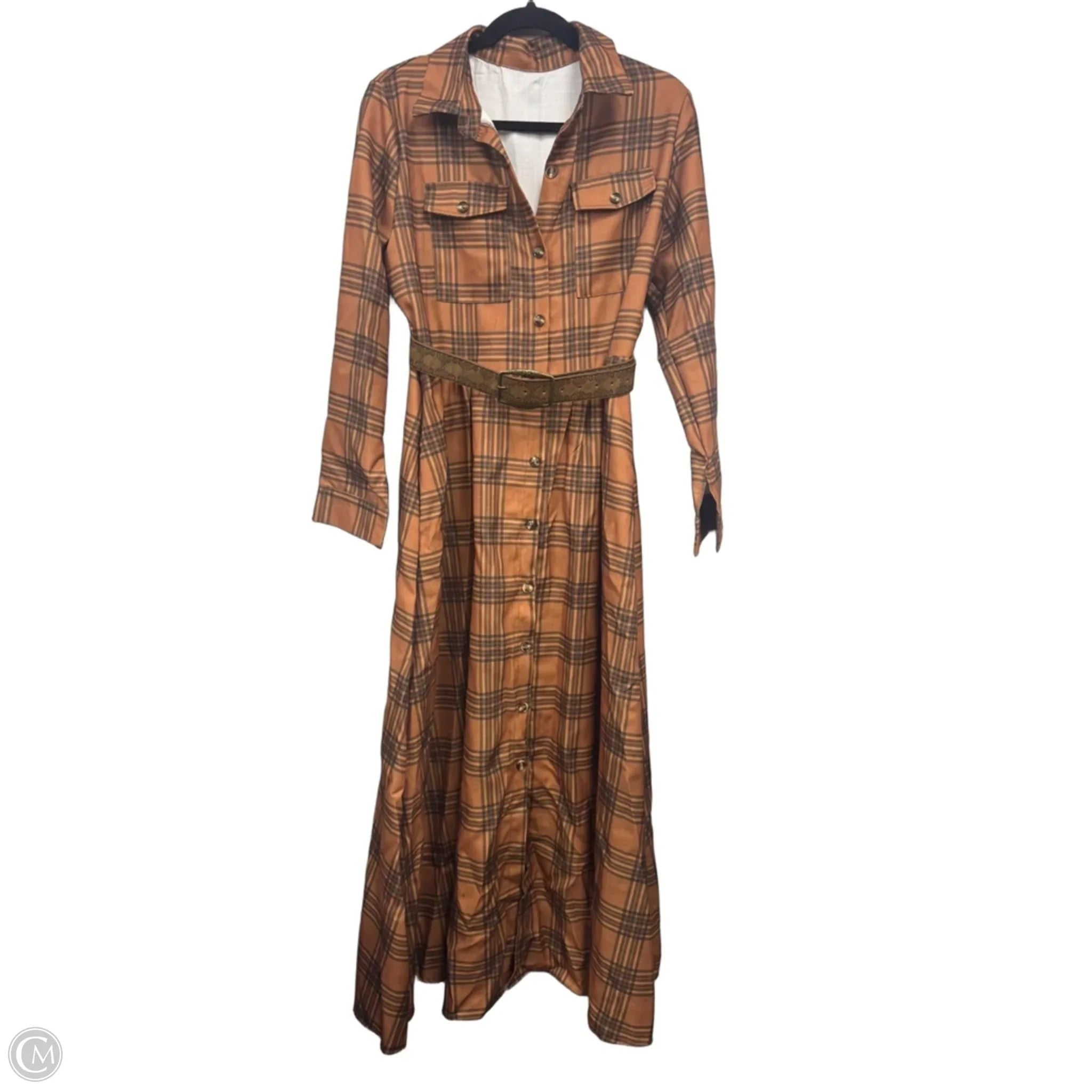 Dress Casual Midi By Clothes Mentor In Brown & Orange, Size: 2x