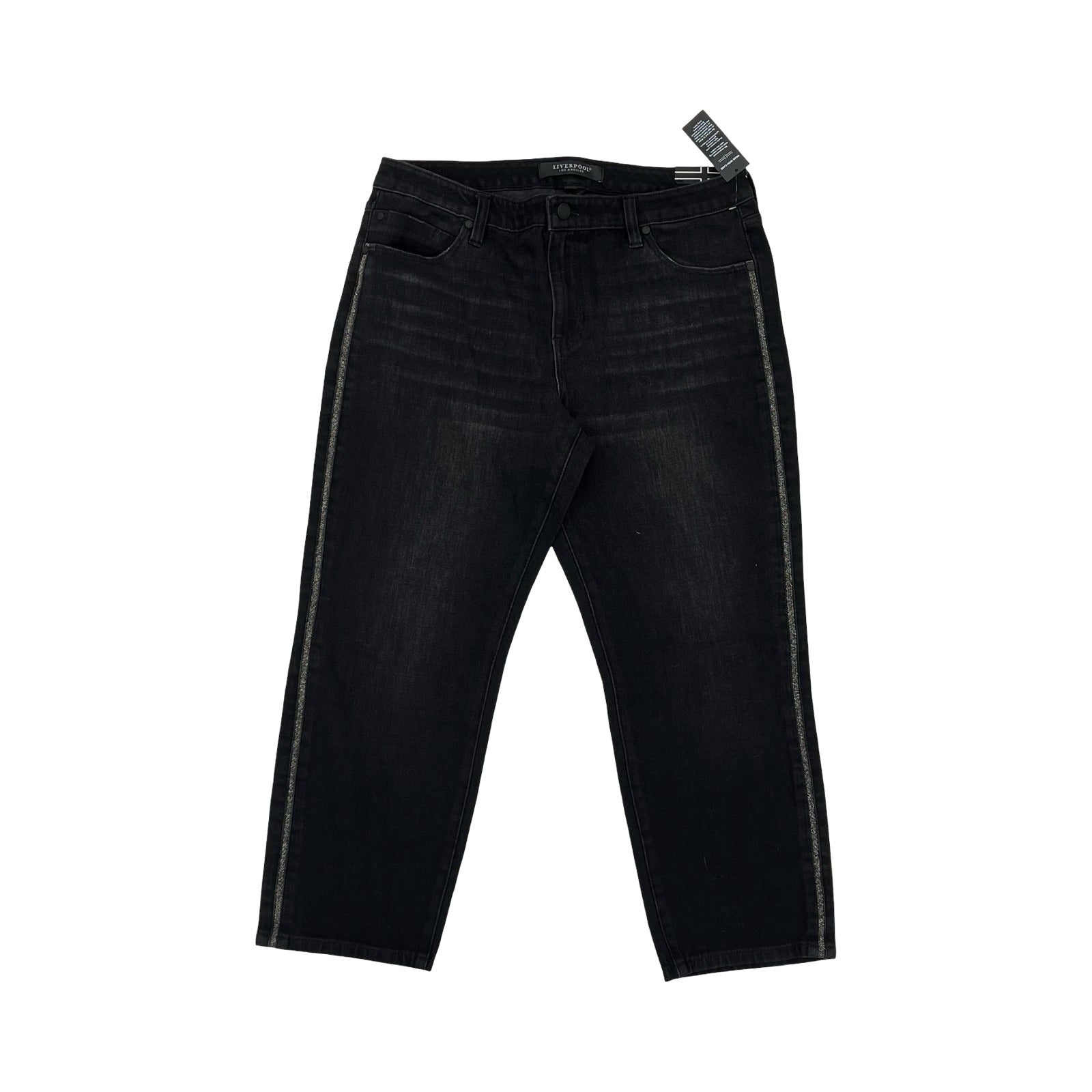 Jeans Straight By Liverpool In Black Denim, Size:12P