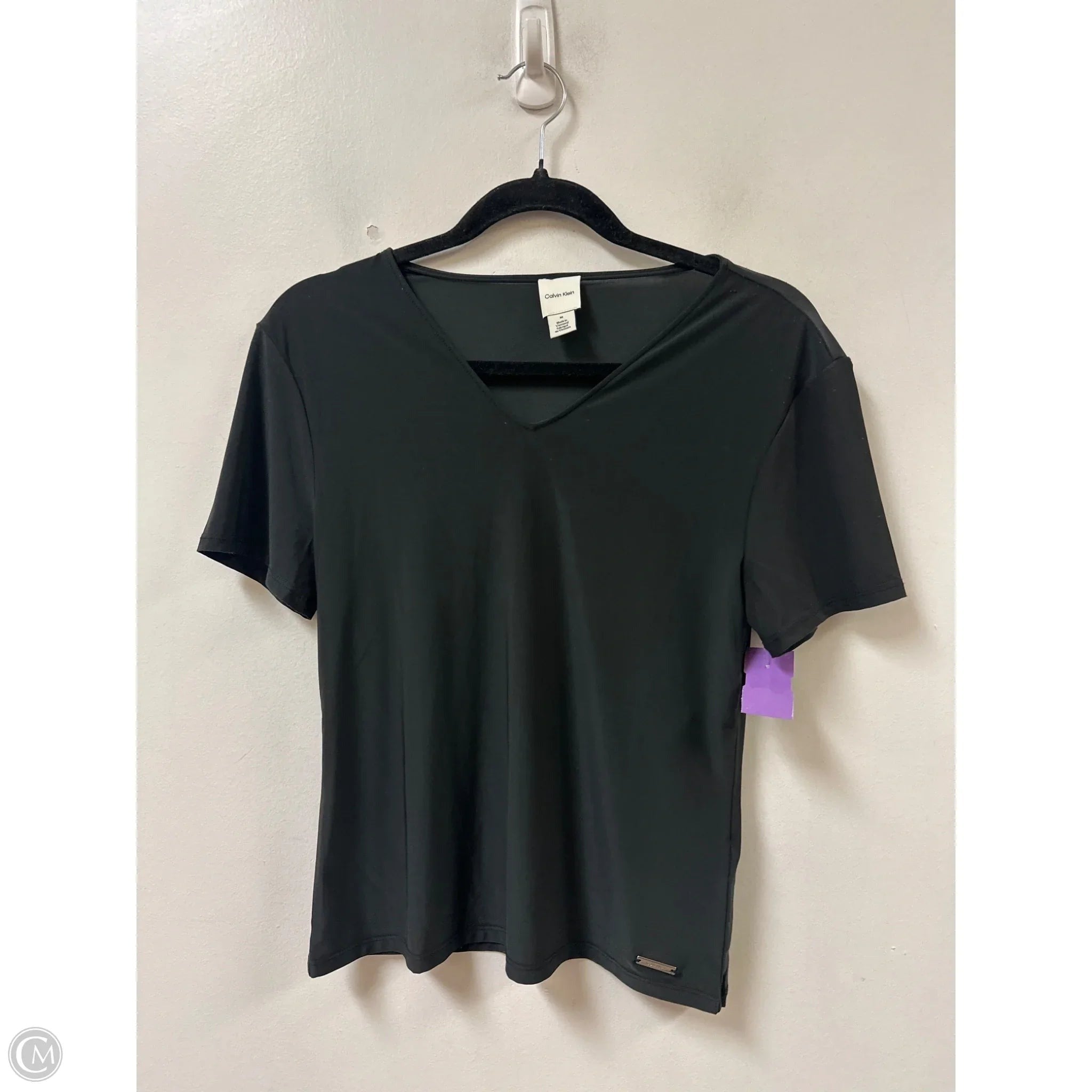 Athletic Top Short Sleeve By Calvin Klein In Black, Size: M