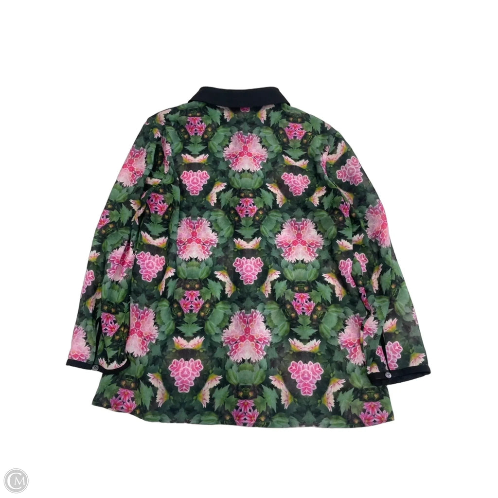 Blouse Long Sleeve By Ted Baker In Green & Pink, Size: S