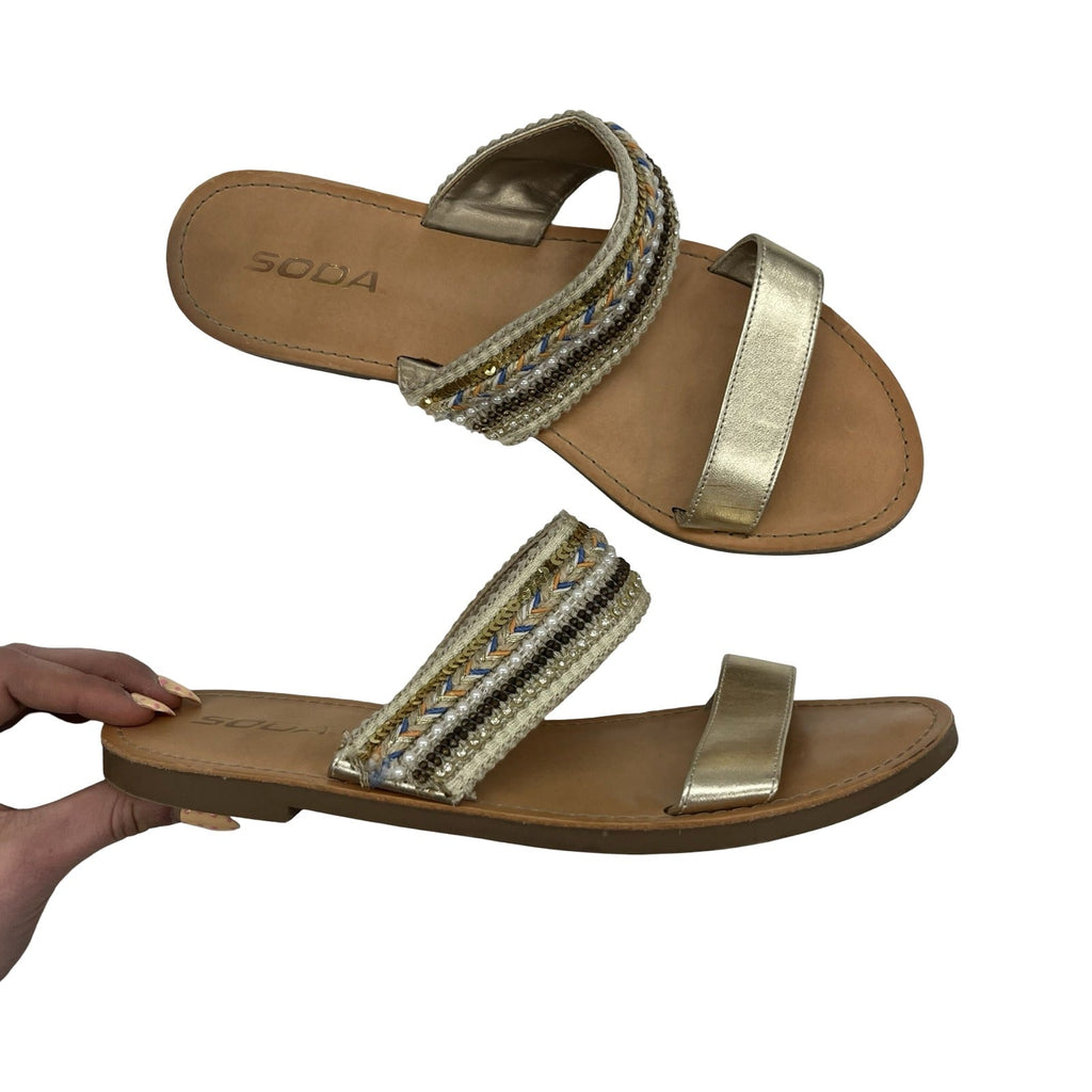 Sandals Flats By Soda In Multi, Size:9