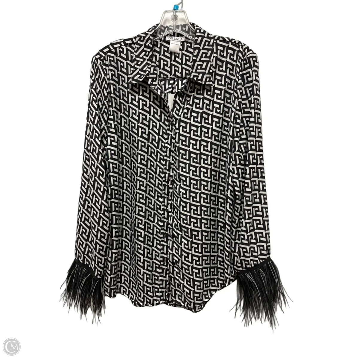 Blouse Long Sleeve By Clothes Mentor In Black & White, Size: L