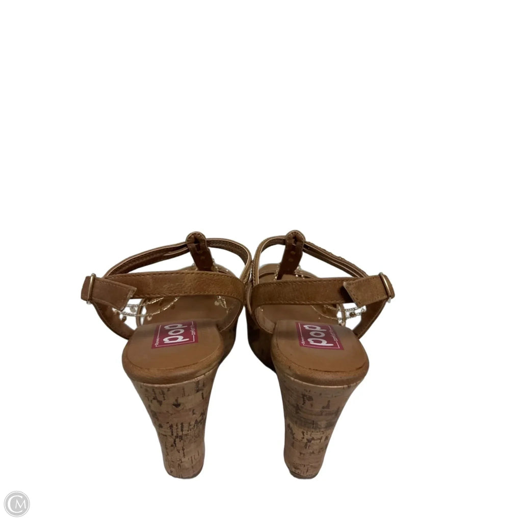 Sandals Heels Wedge By Pop In Brown, Size: 9.5