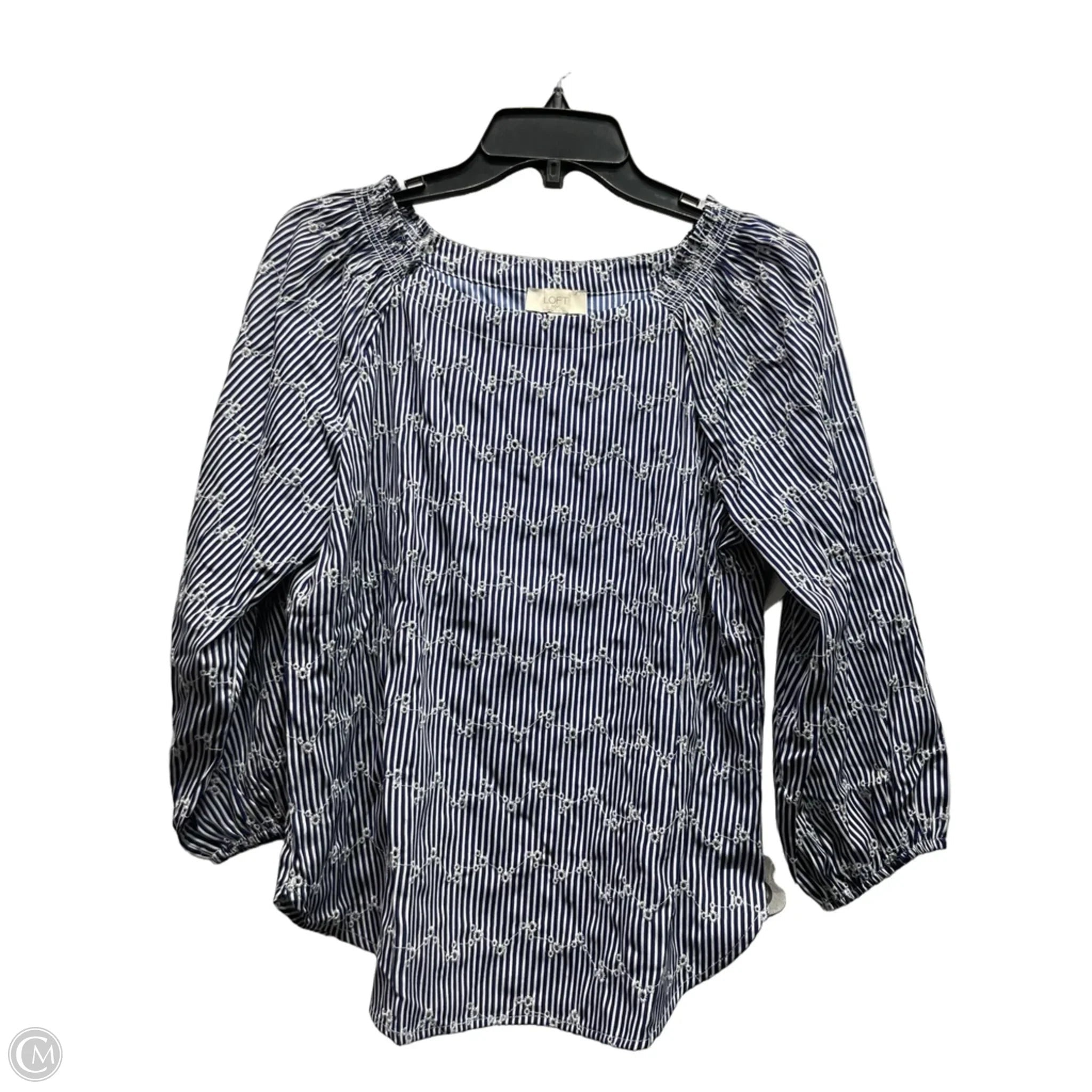 Blouse Long Sleeve By Loft In Blue & White, Size: Xs