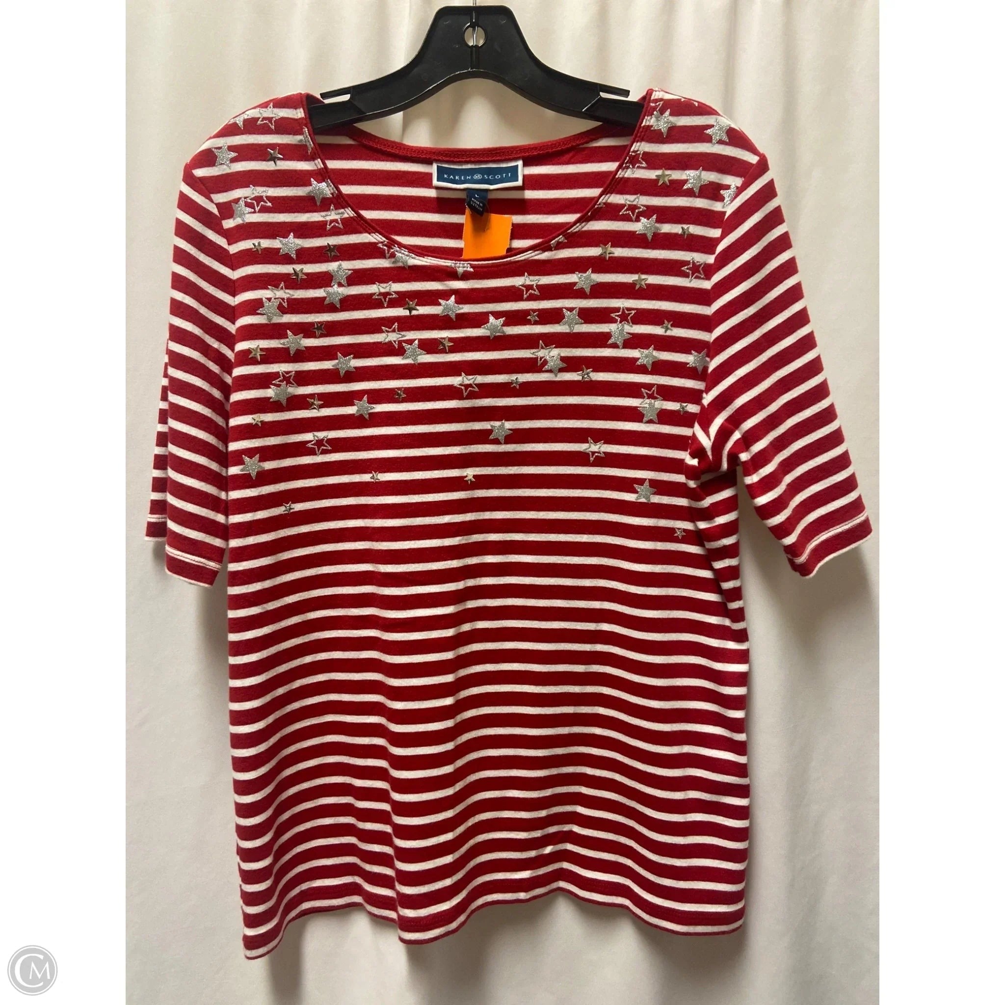 Top Short Sleeve By Karen Scott In Red & White, Size: L