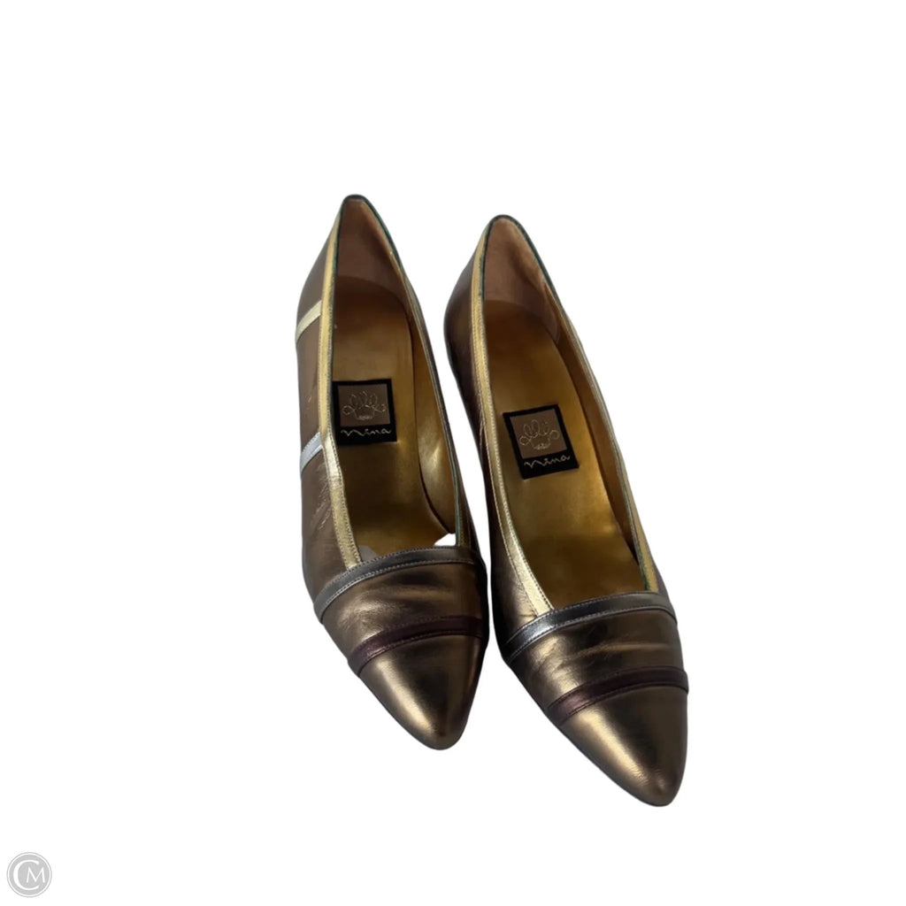 Sandals Heels Block By Nina In Gold & Silver, Size: 7