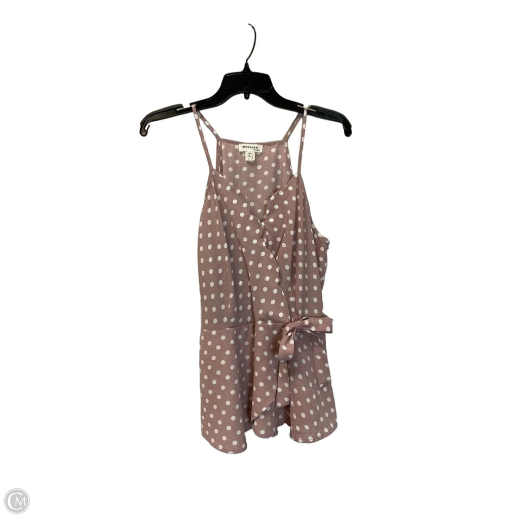 Top Sleeveless By Monteau In Pink & White, Size: L
