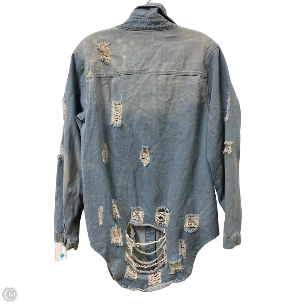 Jacket Shirt By Clothes Mentor In Blue Denim, Size: L