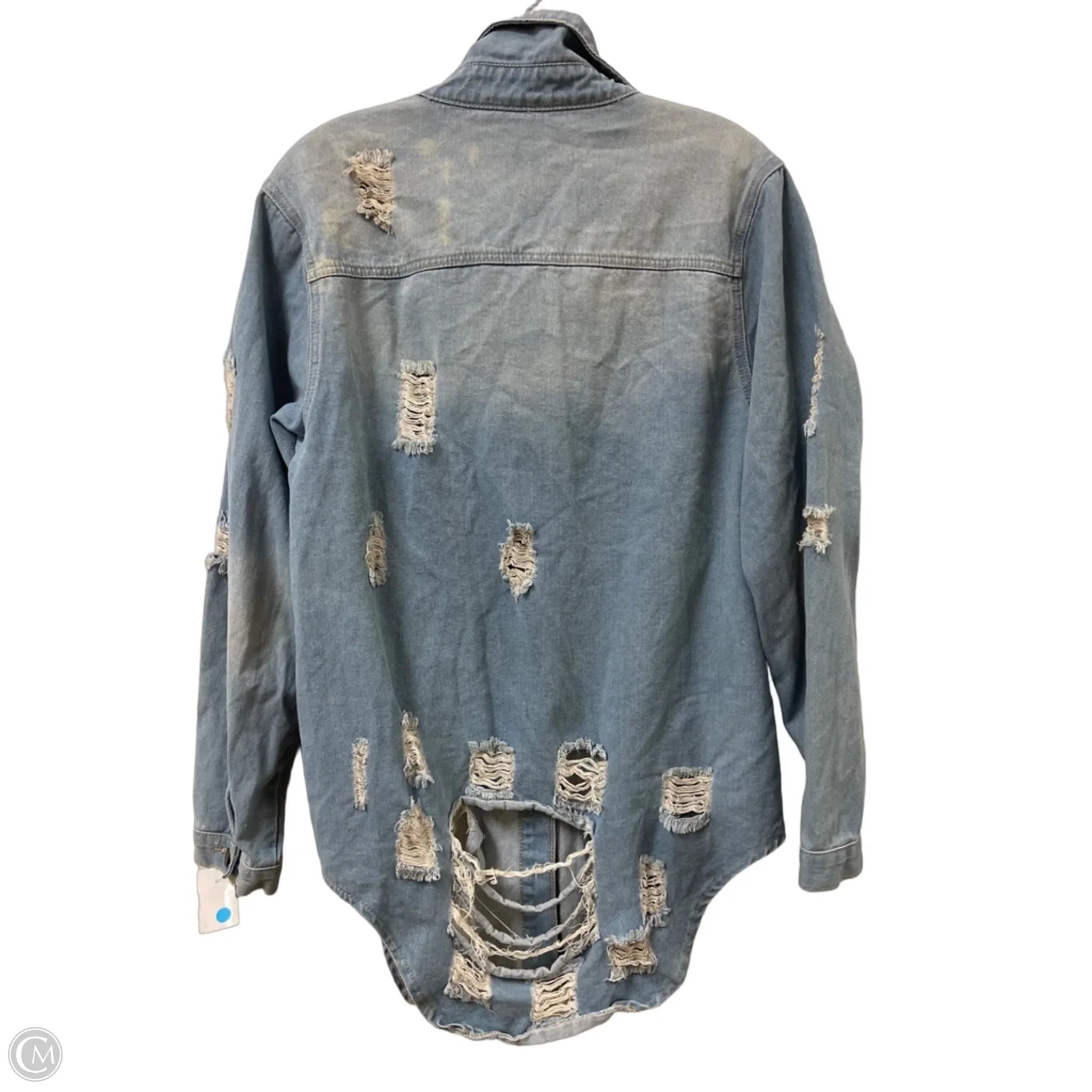 Jacket Shirt By Clothes Mentor In Blue Denim, Size: L