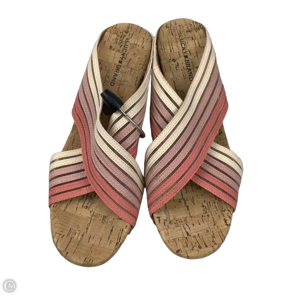 Sandals Heels Wedge By Lucky Brand In Pink & Tan, Size: 8.5