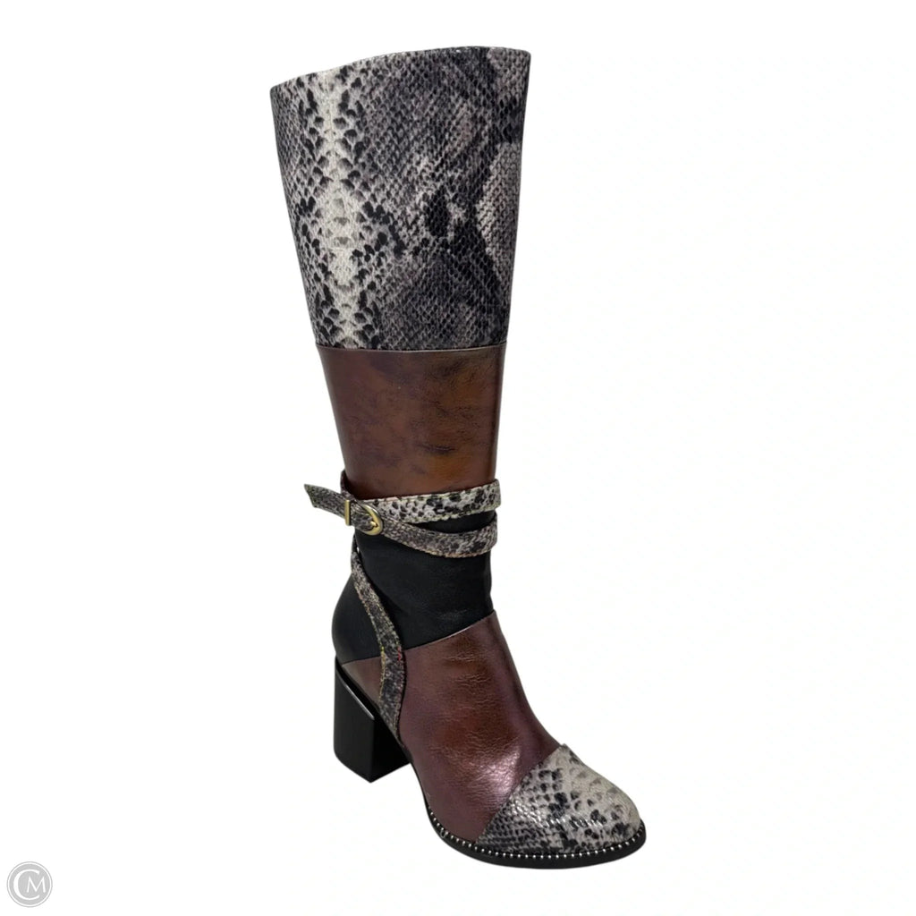 Exguisitie Boots Knee Heels By Spring Step In Snakeskin Print, Size: 37