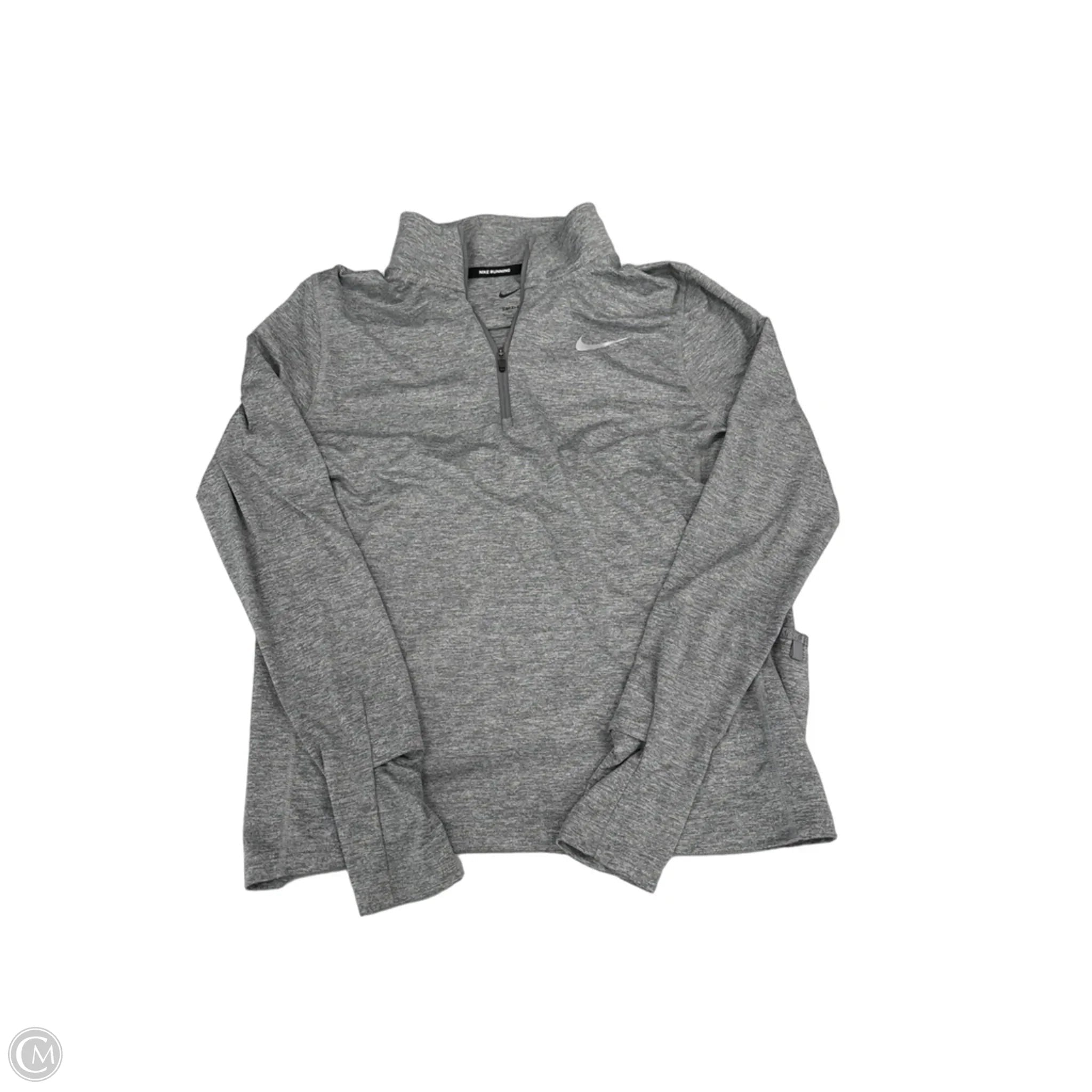 Athletic Top Long Sleeve Collar By Nike In Grey, Size: S