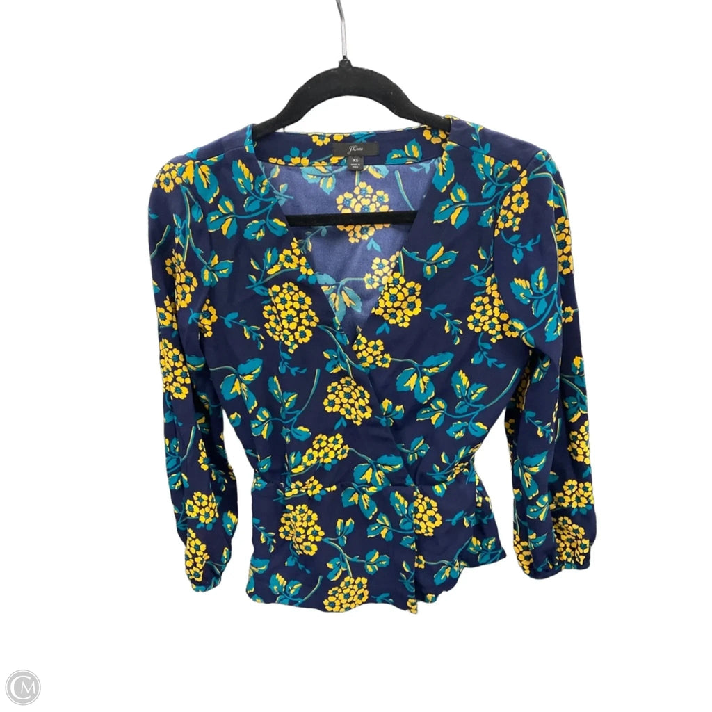 Blouse Long Sleeve By J. Crew In Blue & Yellow, Size: Xs