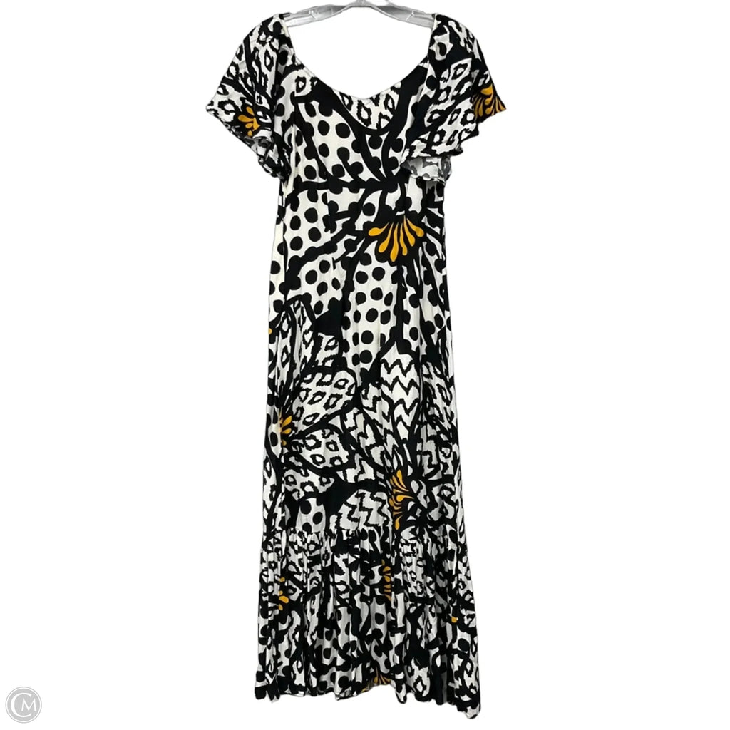Fluttered-Sleeve Maxi Dress By Farm Rio In Black & Cream, Size: Xs