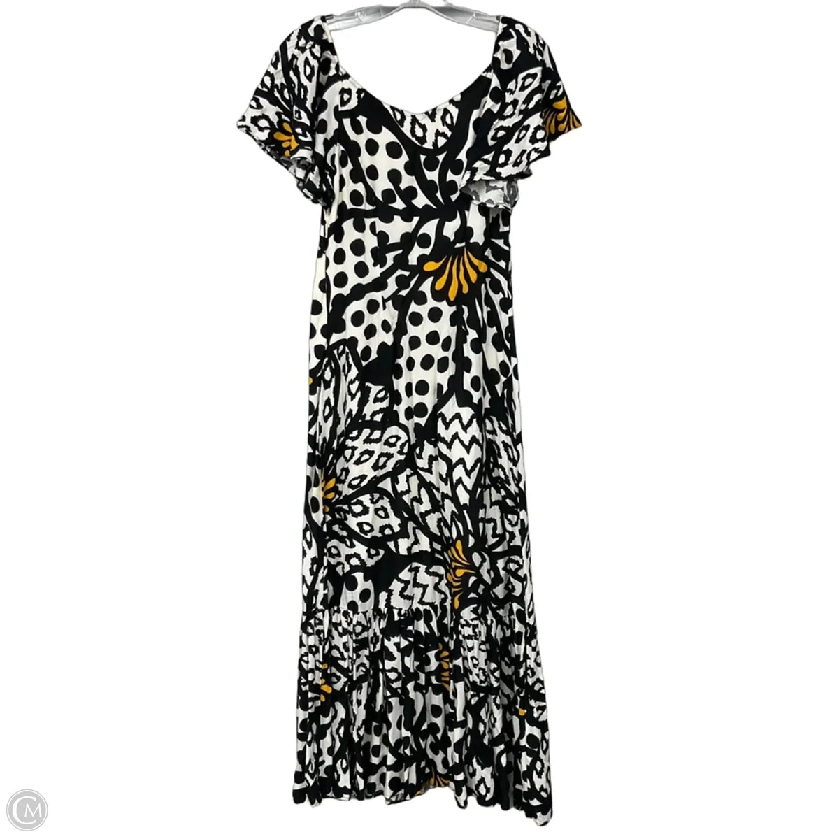 Fluttered-Sleeve Maxi Dress By Farm Rio In Black & Cream, Size: Xs