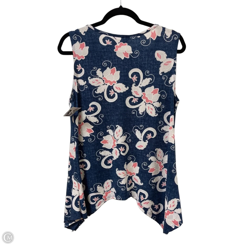 Top Sleeveless By Sjs In Blue & White, Size: L
