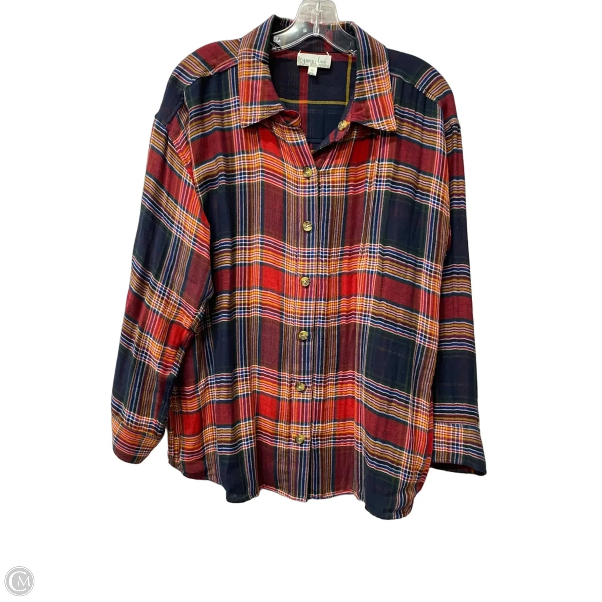 Top Long Sleeve By Grace & Lace In Blue & Red, Size: M
