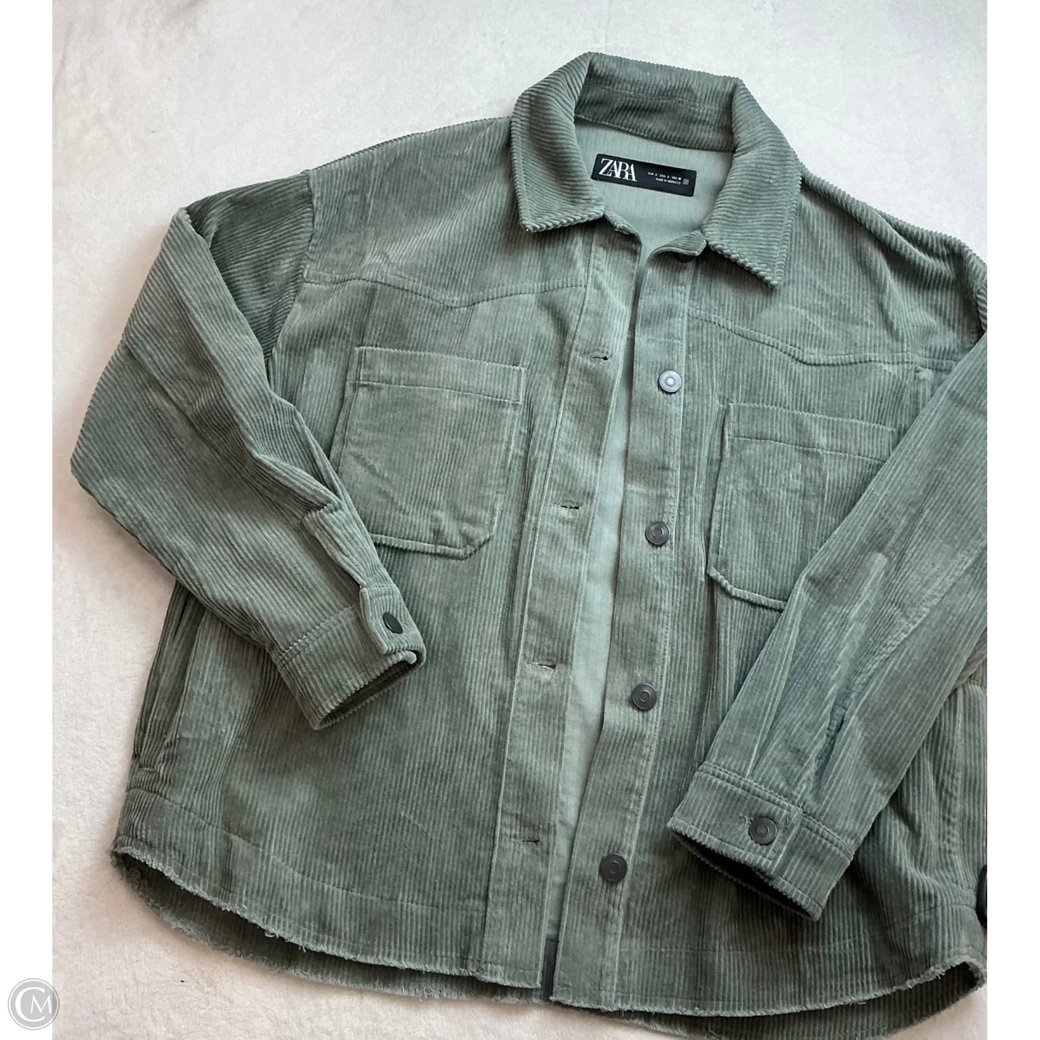 Jacket Shirt By Zara In Green, Size: S