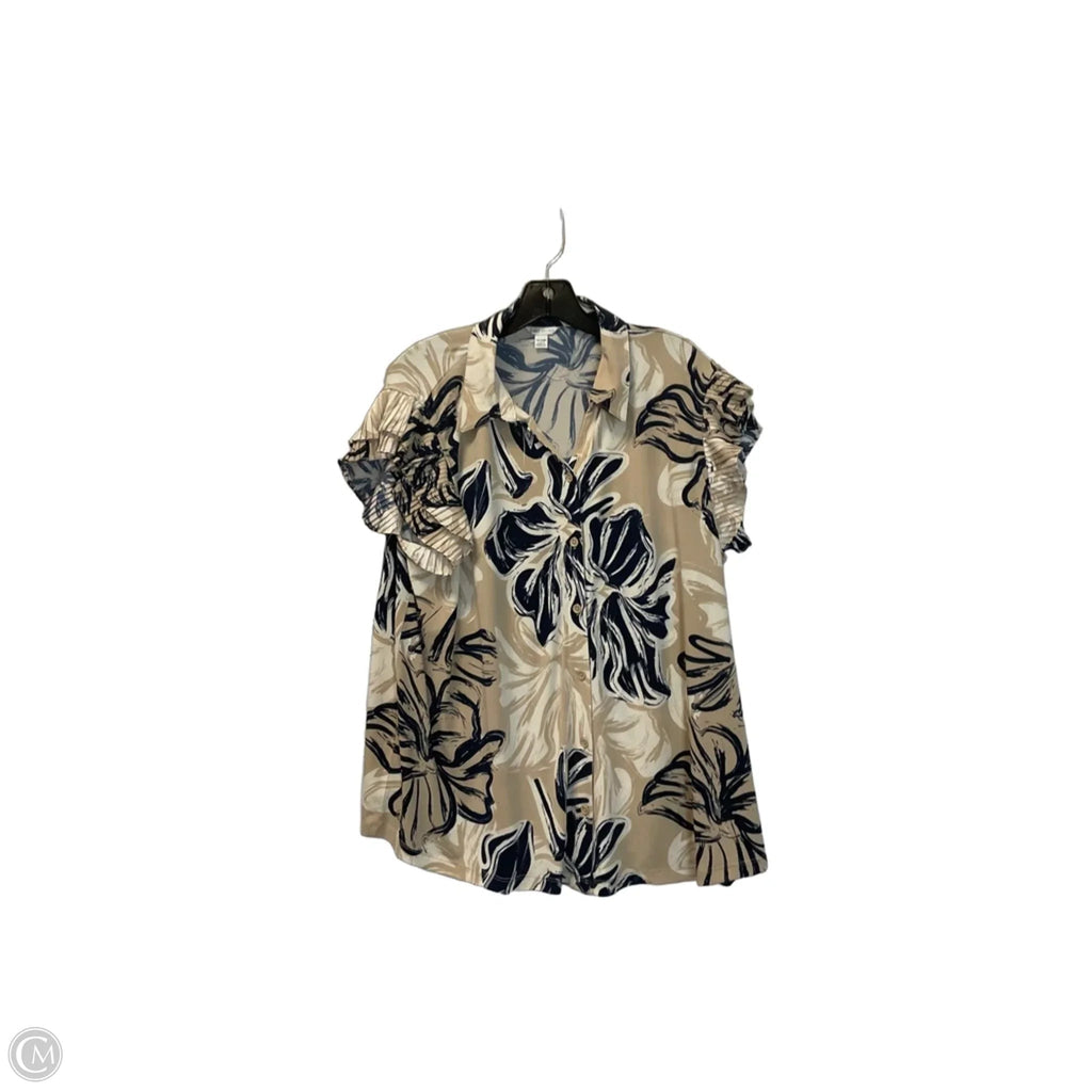Top Sleeveless By Cato In Blue & Tan, Size: 18