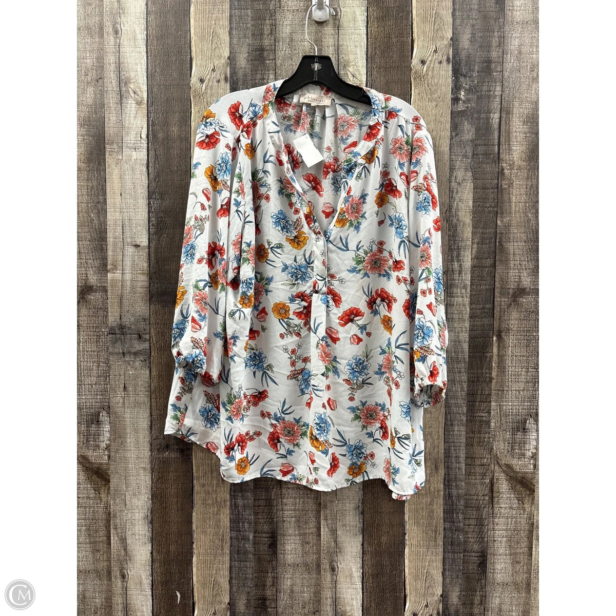 Top 3/4 Sleeve By Philosophy In Floral Print, Size: 2x