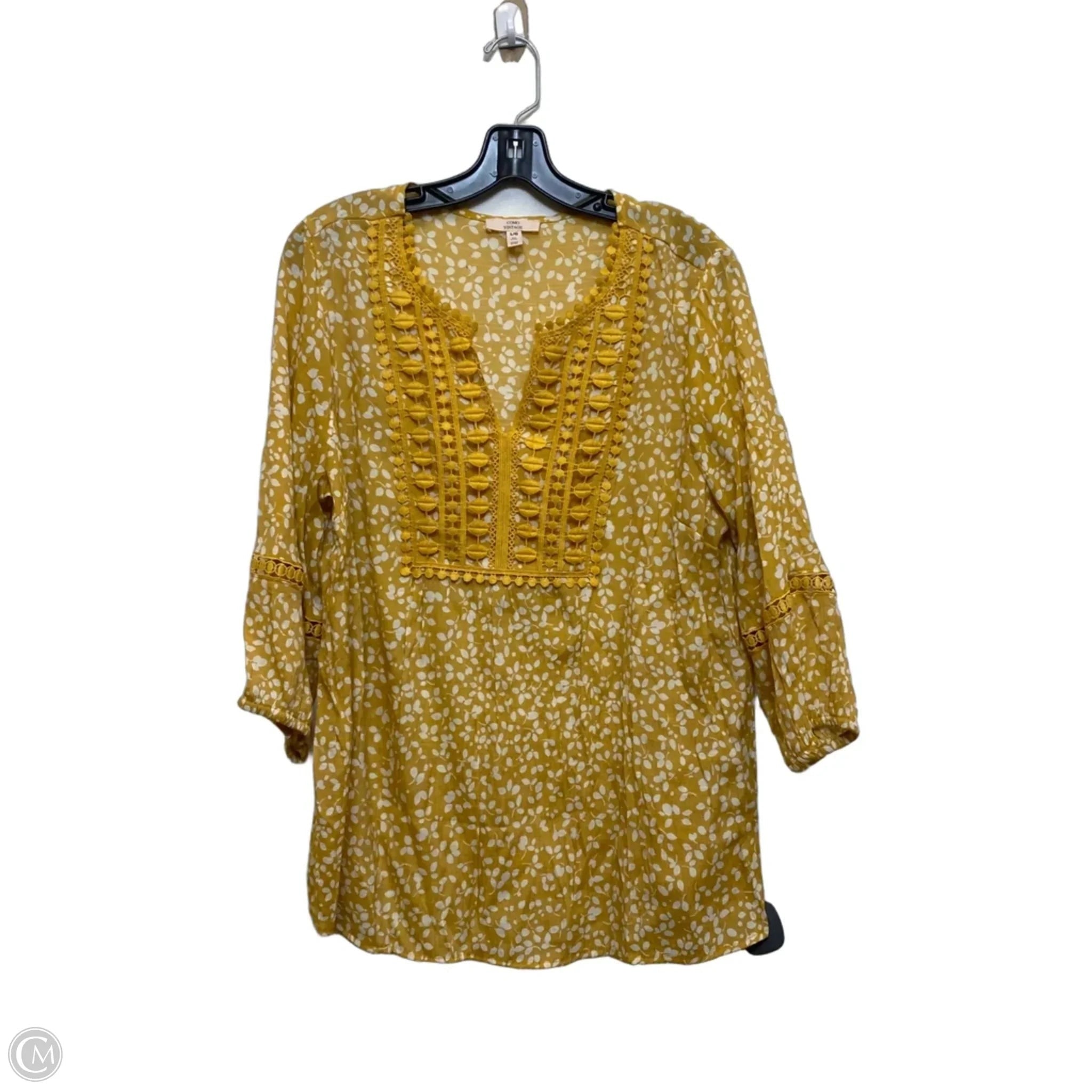 Top 3/4 Sleeve By Como Vintage In Yellow, Size: L