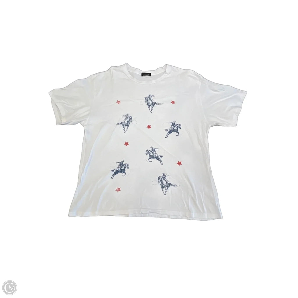 Top Short Sleeve By Zutter In Blue Red & White, Size: L