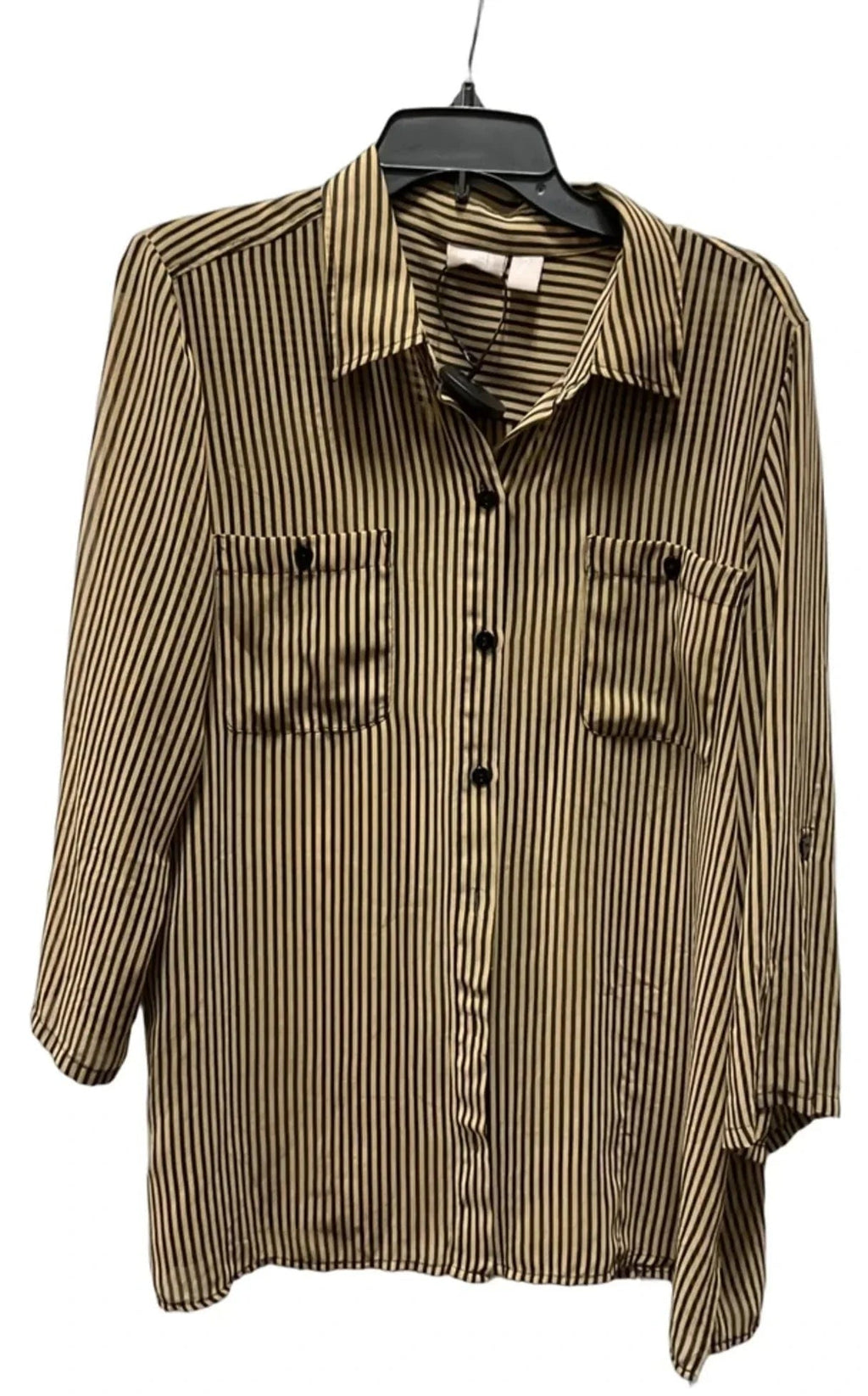 Blouse Long Sleeve By Chicos In Striped Pattern, Size: L