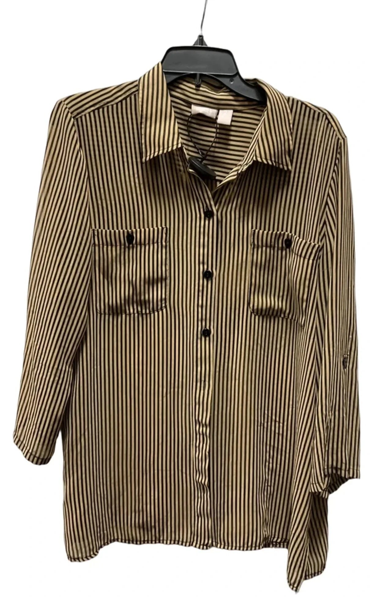 Blouse Long Sleeve By Chicos In Striped Pattern, Size: L