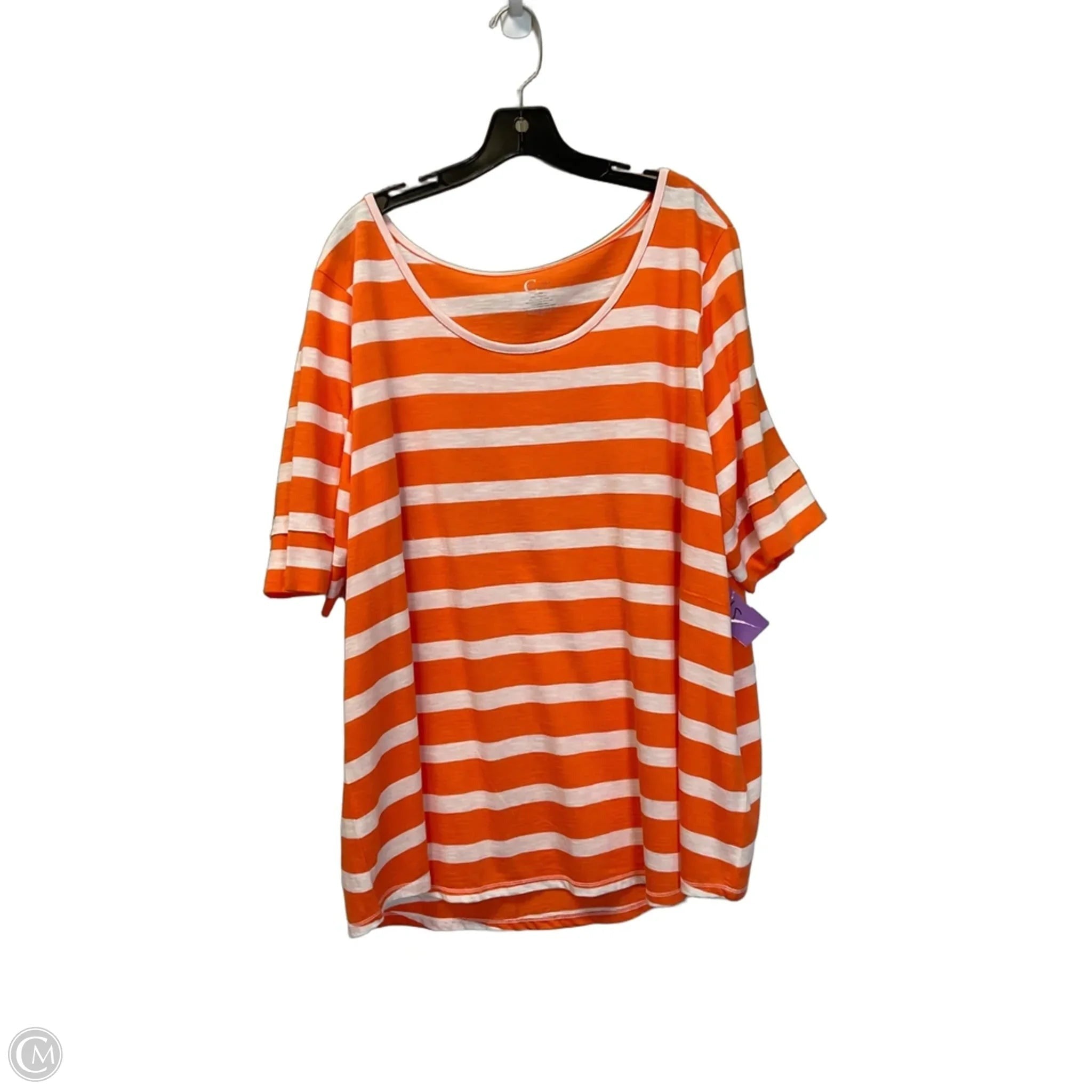 Top Short Sleeve By Cato In Orange & White, Size: 22
