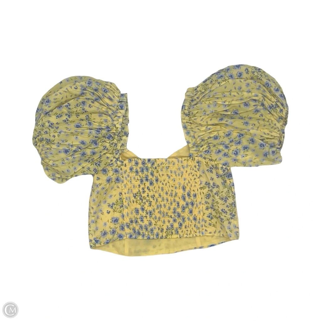 Blouse Short Sleeve By Abercrombie And Fitch In Blue & Yellow, Size: S