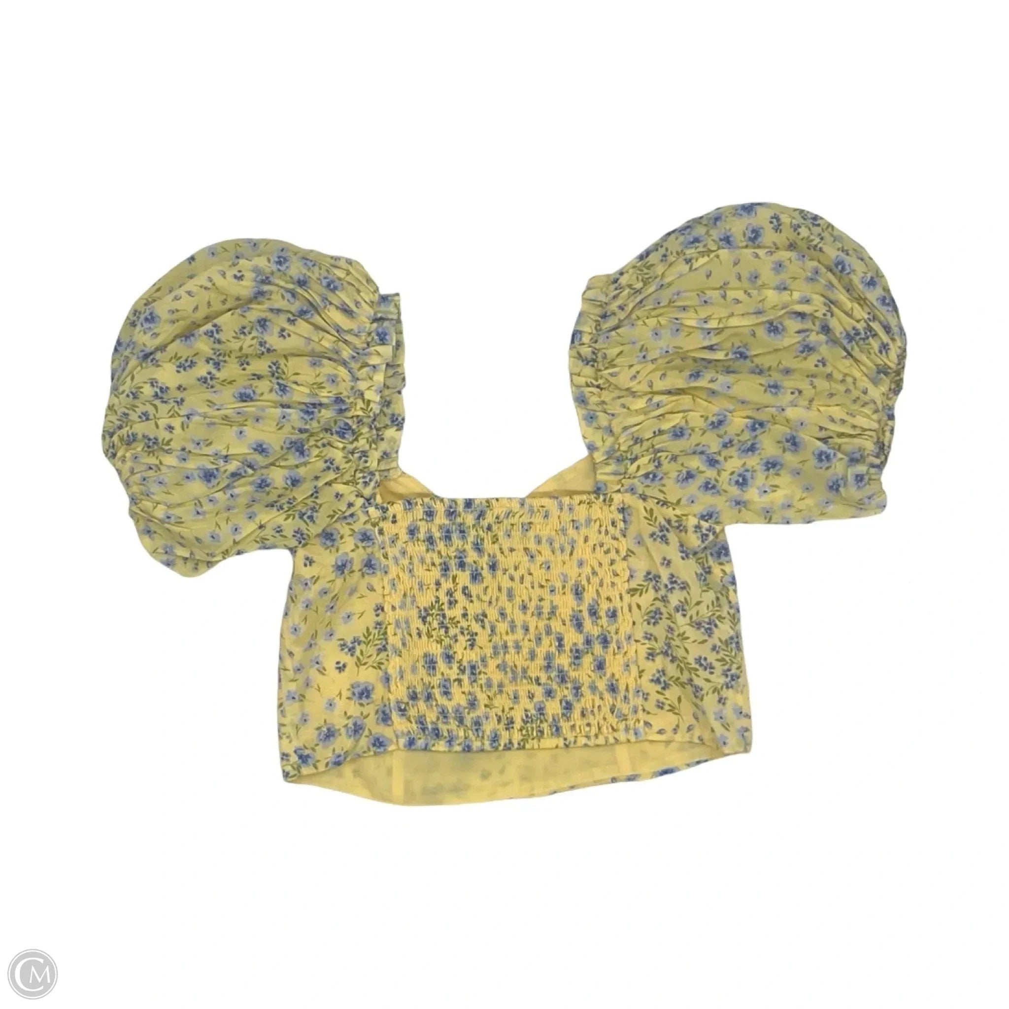 Blouse Short Sleeve By Abercrombie And Fitch In Blue & Yellow, Size: S