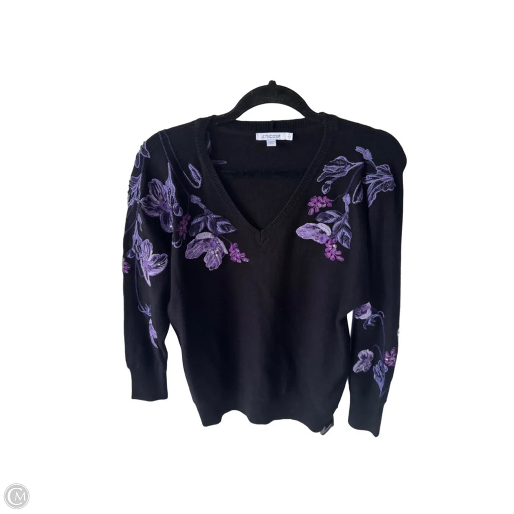 Sweater By Chicos In Black & Purple, Size: S