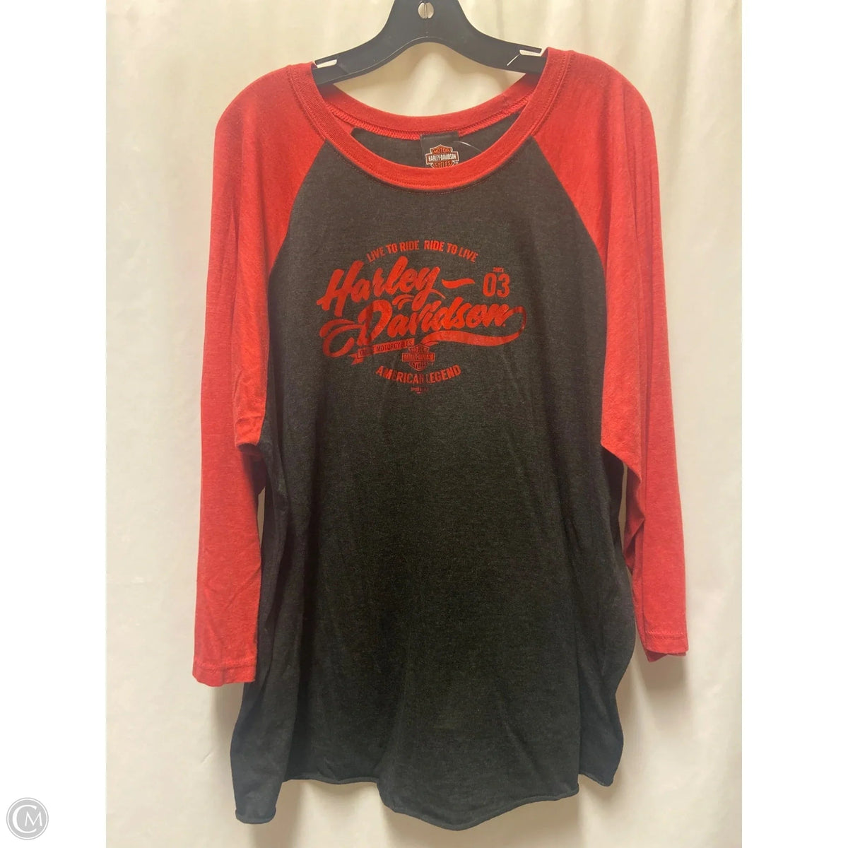Top Long Sleeve By Harley Davidson In Black & Red, Size: Xxl