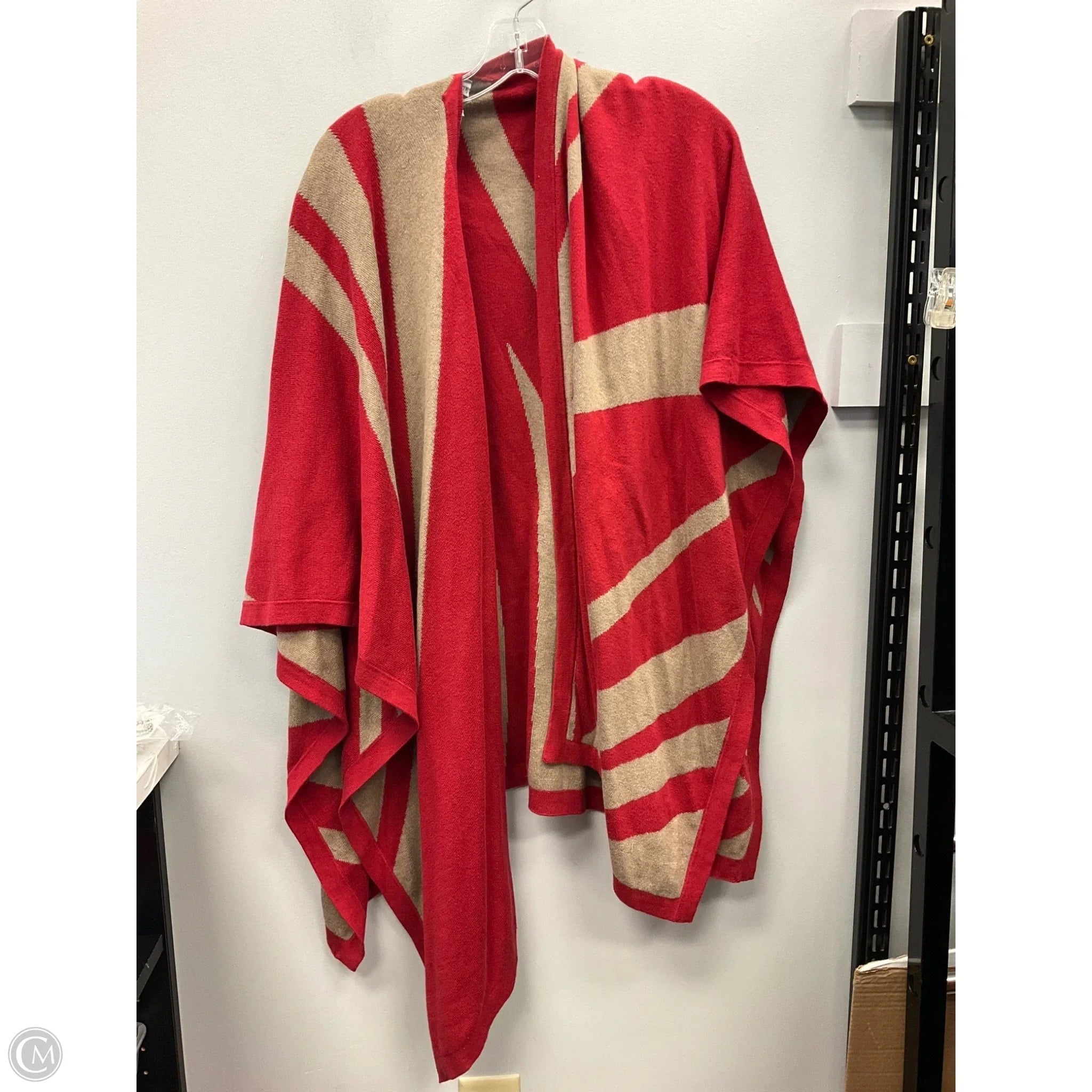 Poncho By Chicos In Red & Tan, Size: Osfm