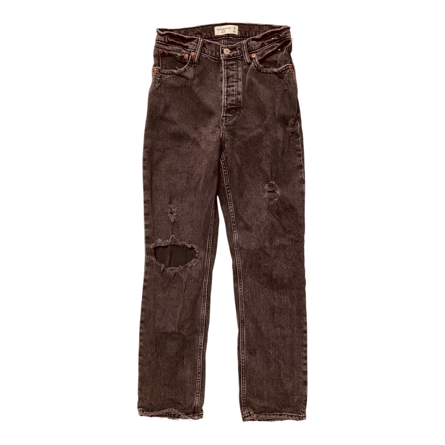 Jeans Straight By Abercrombie And Fitch In Black Denim, Size:2
