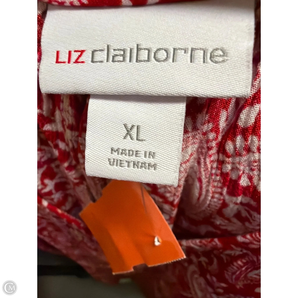 Top Long Sleeve By Liz Claiborne In Red & White, Size: Xl