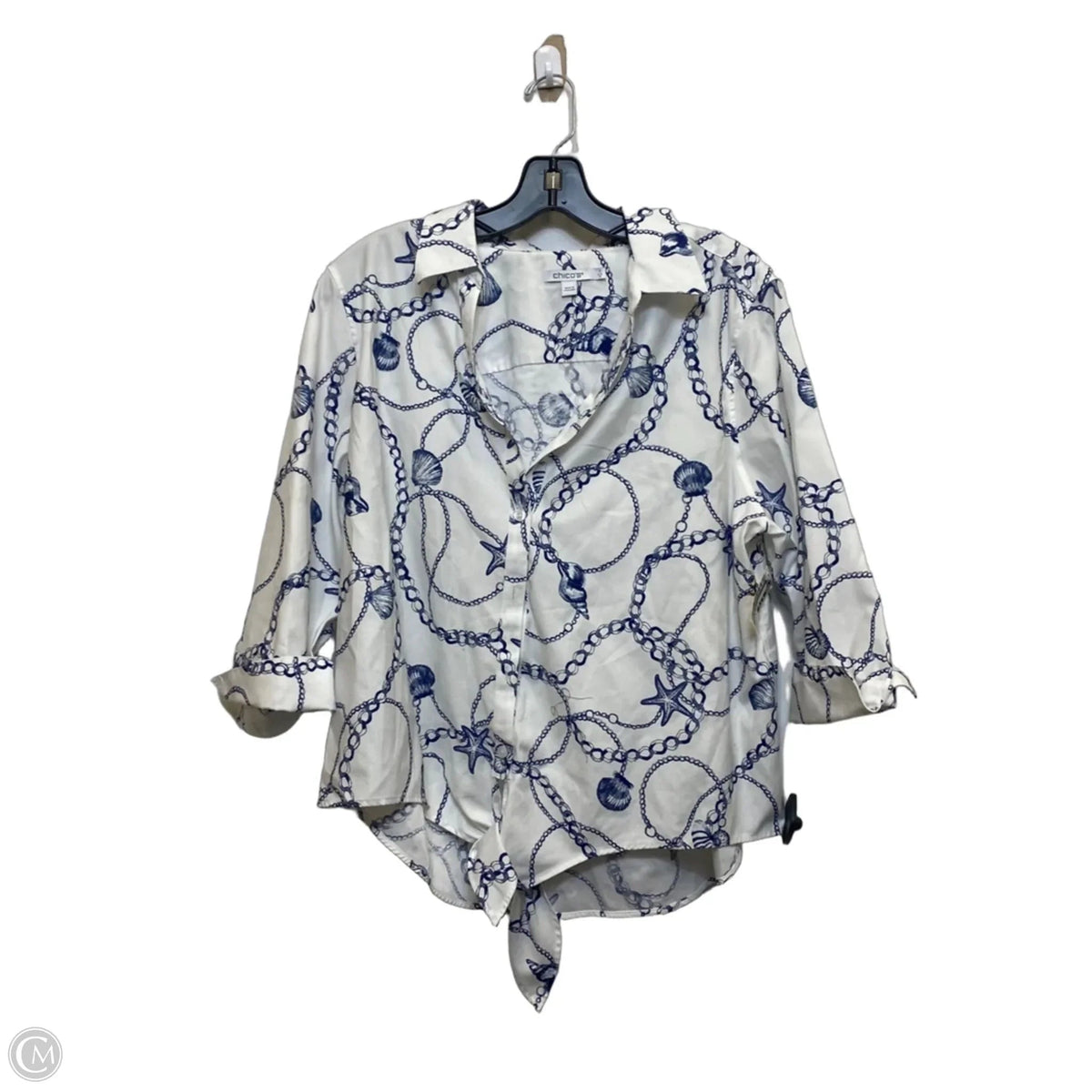 Top 3/4 Sleeve By Chicos In Blue & White, Size: L