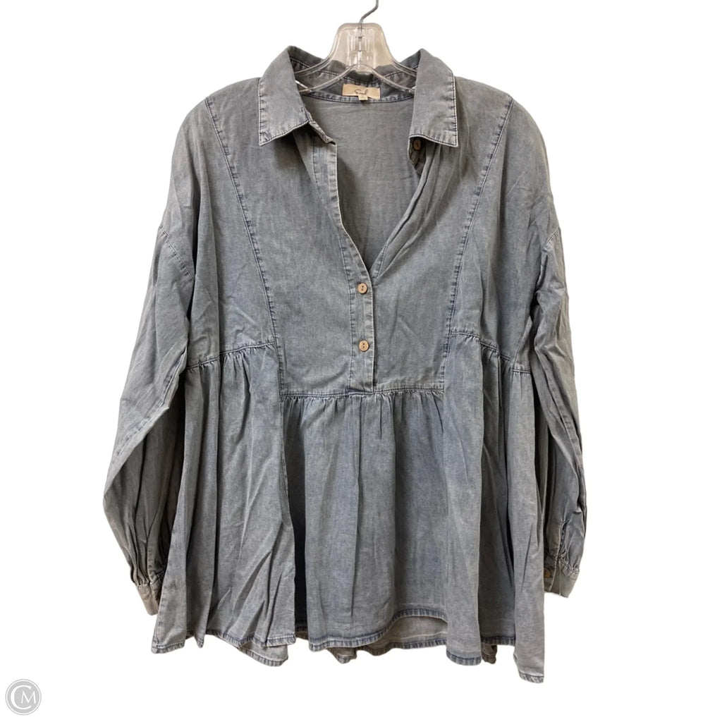 Top Long Sleeve By Easel In Blue Denim, Size: S