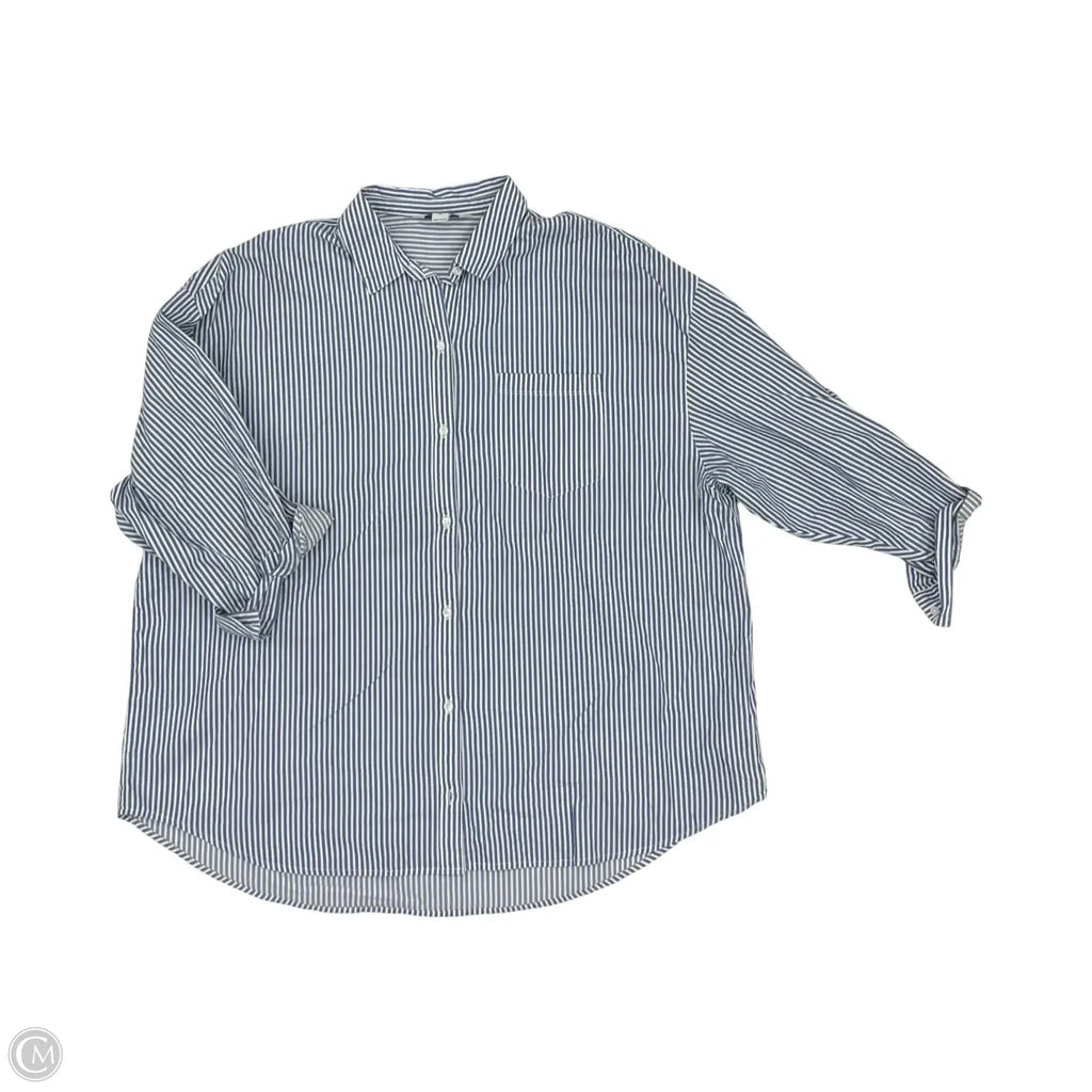 Blouse Long Sleeve By Old Navy In Blue & White, Size: Xl