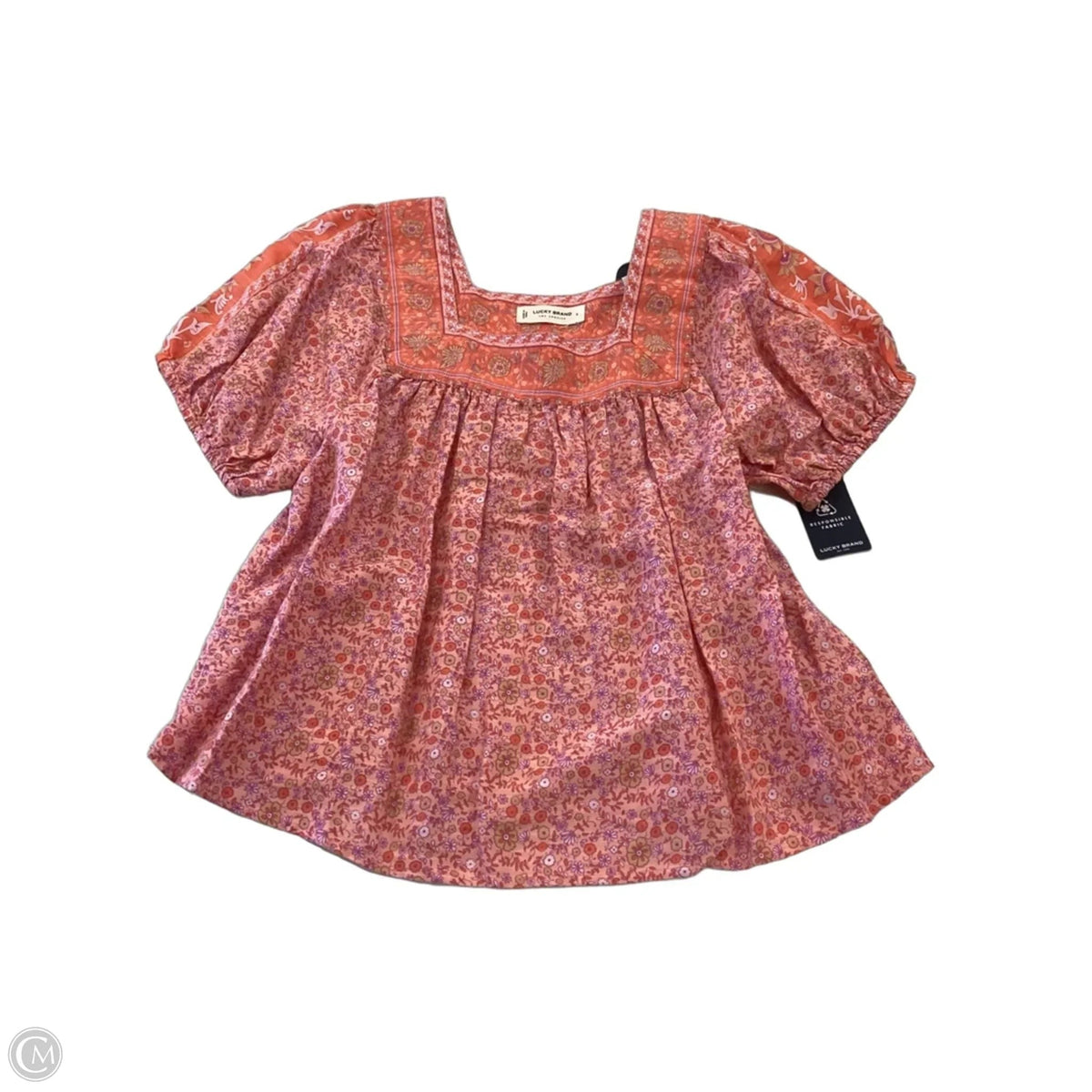 Top Short Sleeve By Lucky Brand In Orange & Pink, Size: S