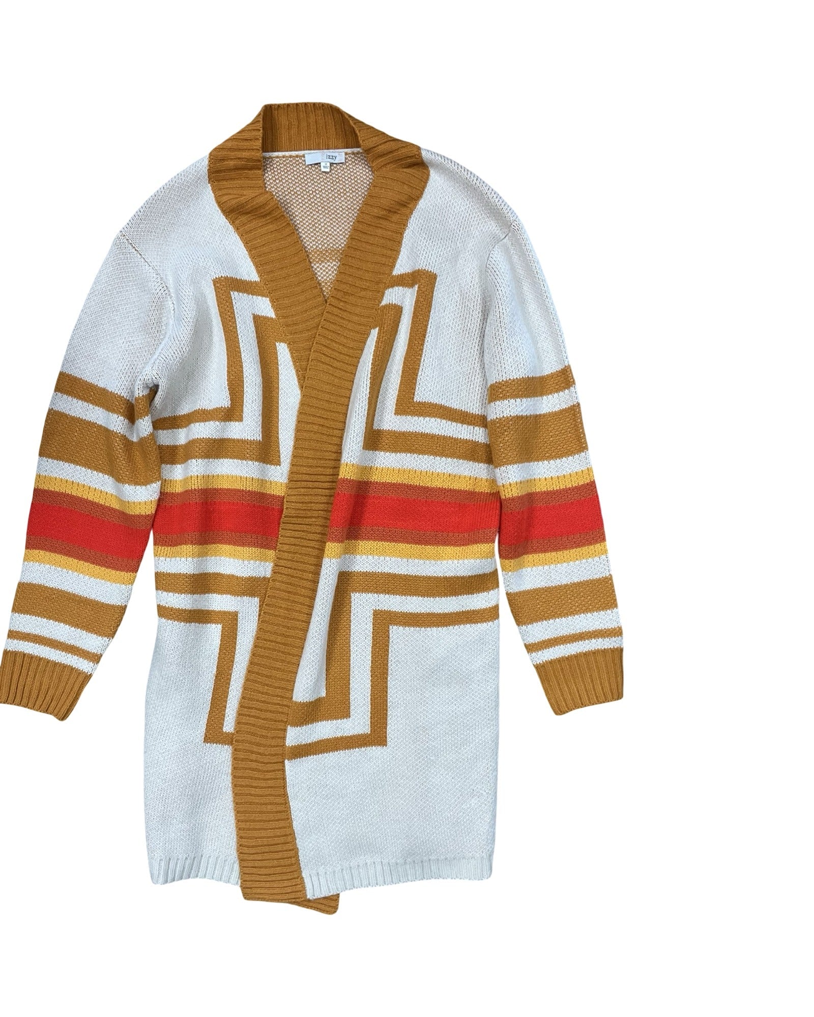 Sweater Cardigan By Clothes Mentor In Cream & Orange, Size:M