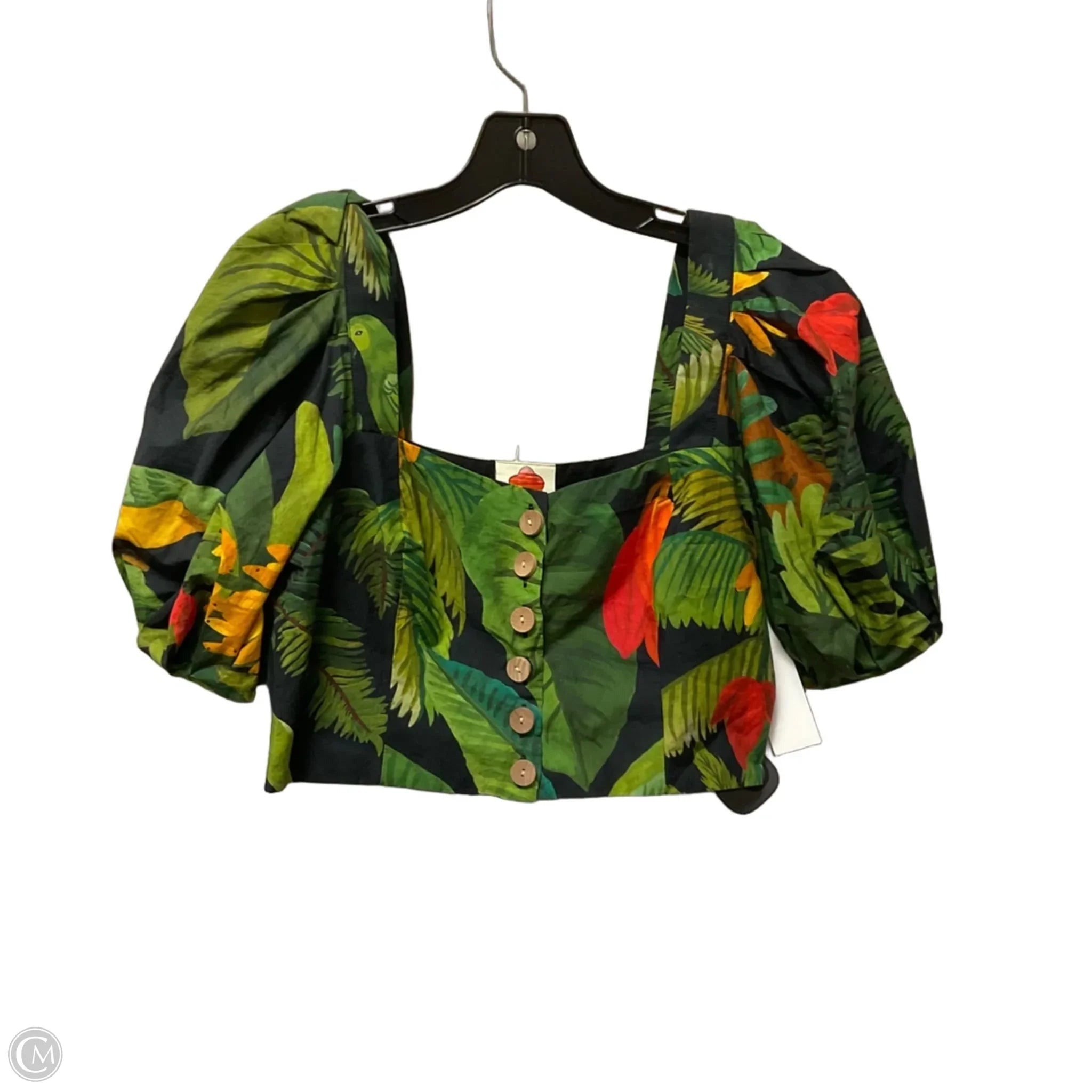 Top Short Sleeve Designer By Farm Rio In Green, Size: M