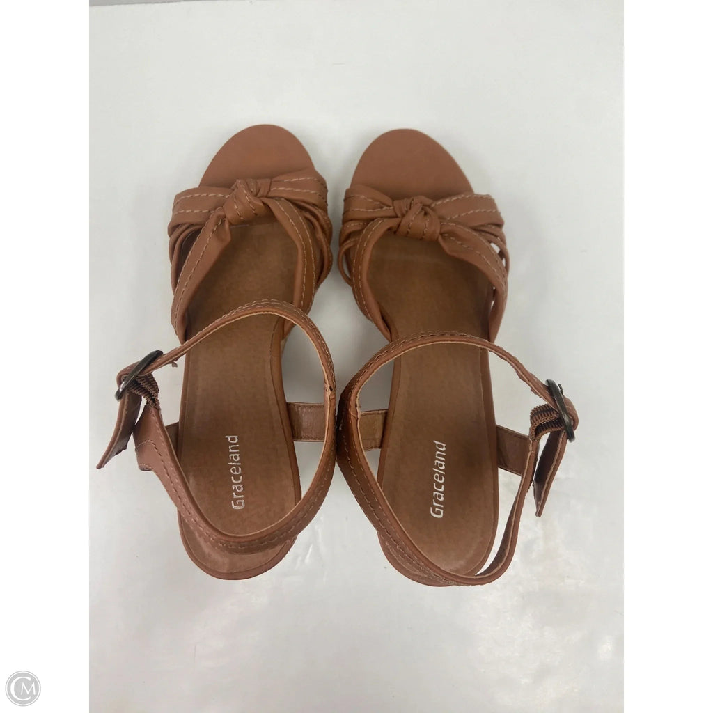 Sandals Heels Block By Clothes Mentor In Brown, Size: 8.5