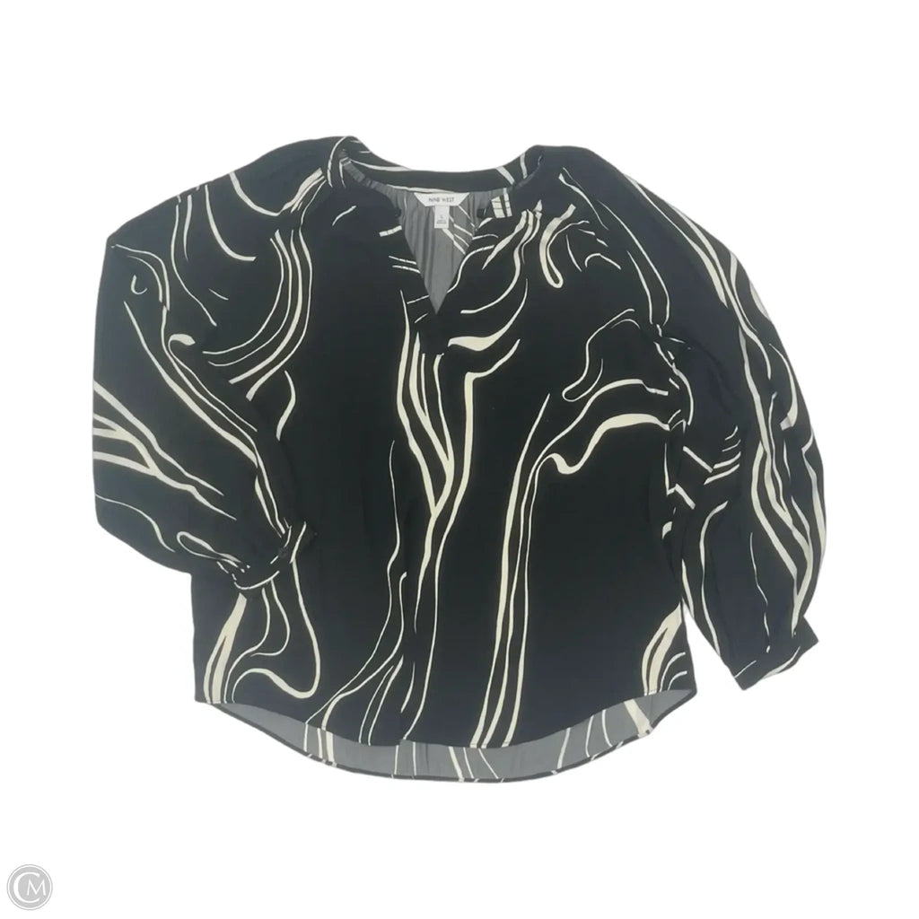 Blouse Long Sleeve By Nine West Apparel In Black & Cream, Size: L