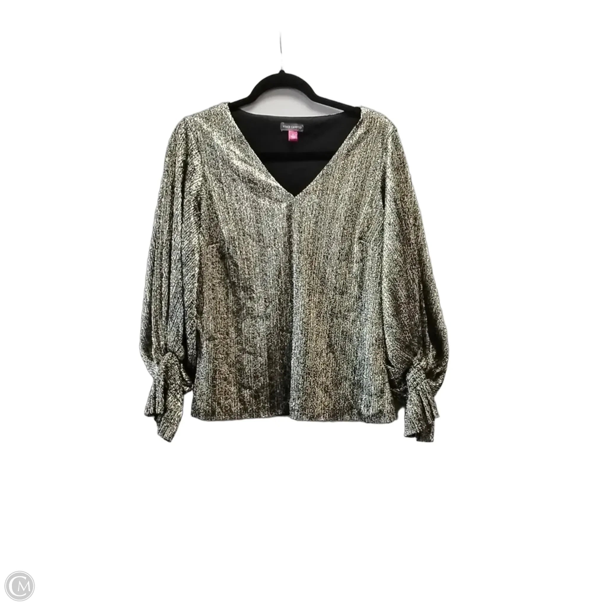 Blouse Long Sleeve By Vince Camuto In Black & Gold, Size: S