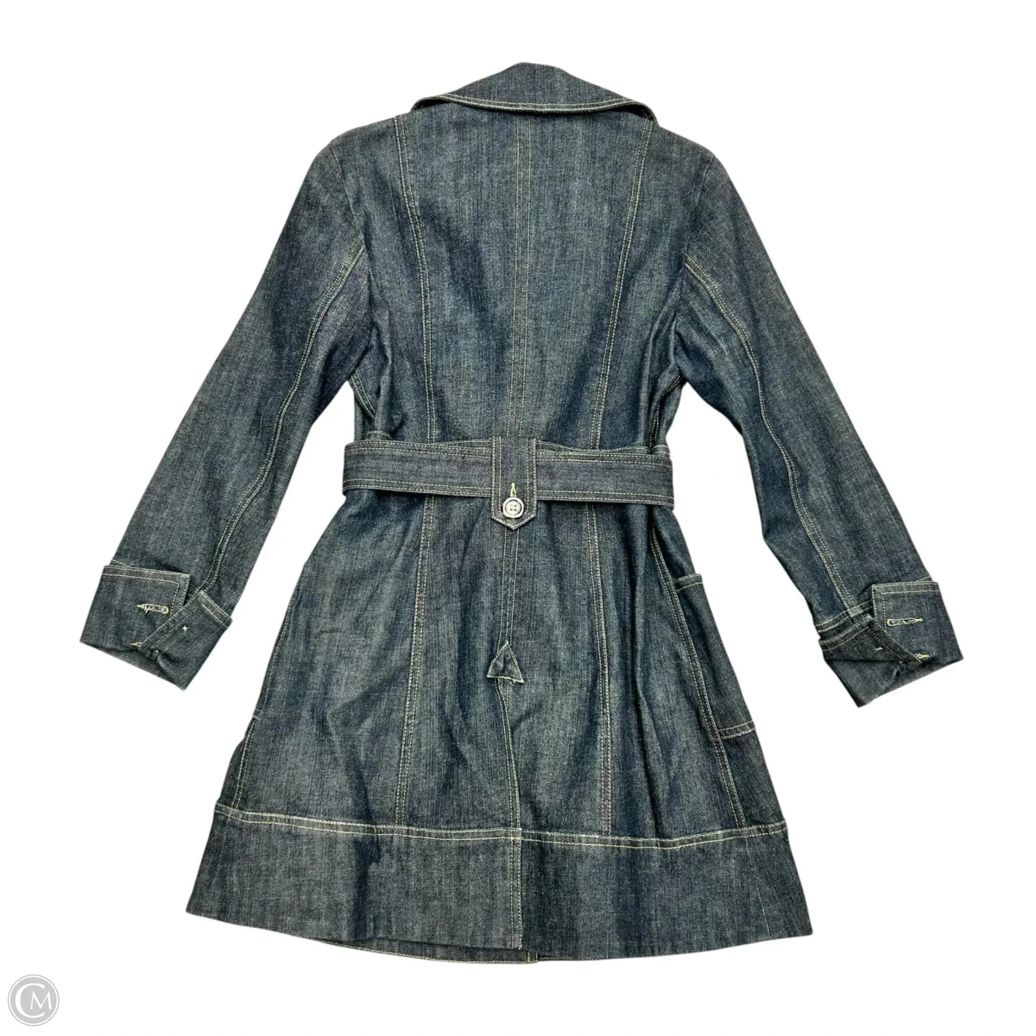Coat Trench Coat By Laundry In Blue Denim, Size: S