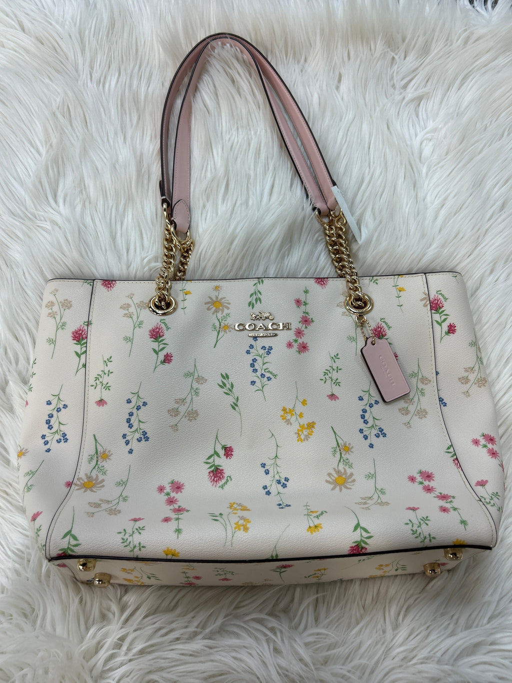 Handbag Designer By Coach In Cream & Pink, Size:Large