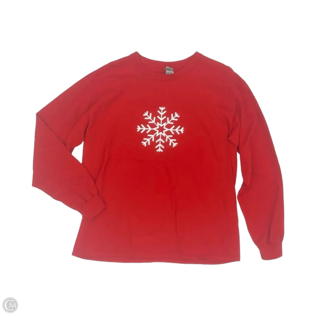 Top Long Sleeve By Gildan In Red & White, Size: L