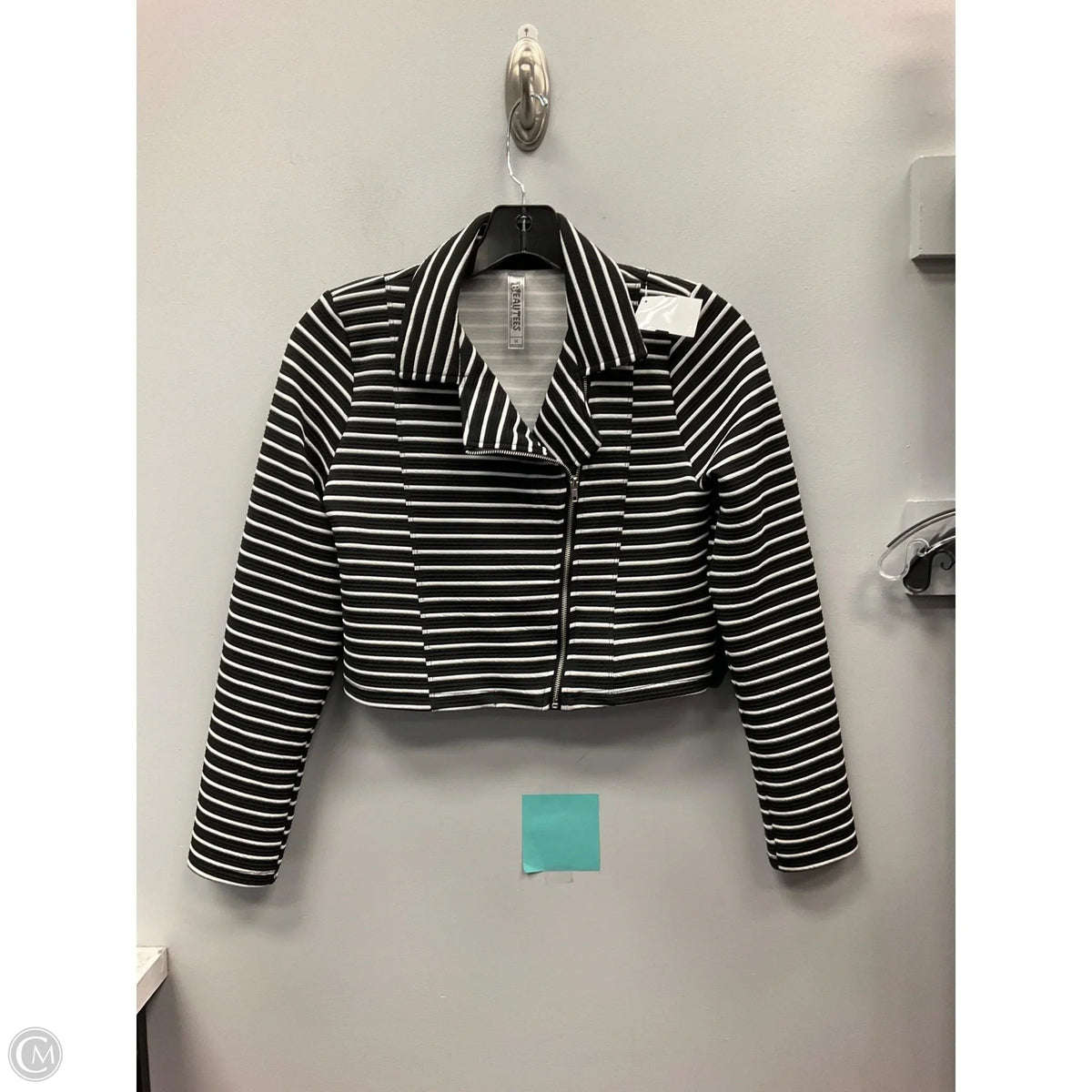 Jacket Moto By Clothes Mentor In Striped Pattern, Size: 14