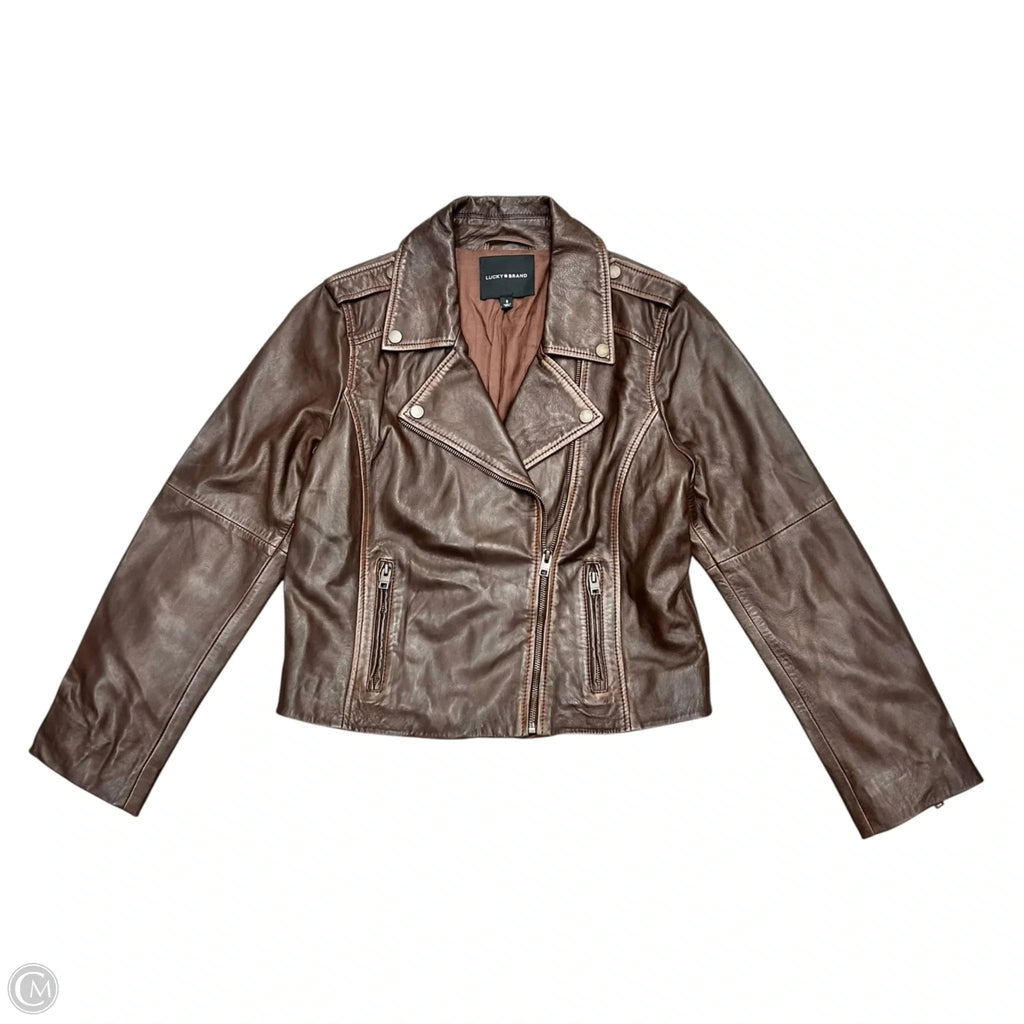 Jacket Moto Leather By Lucky Brand In Brown, Size: M